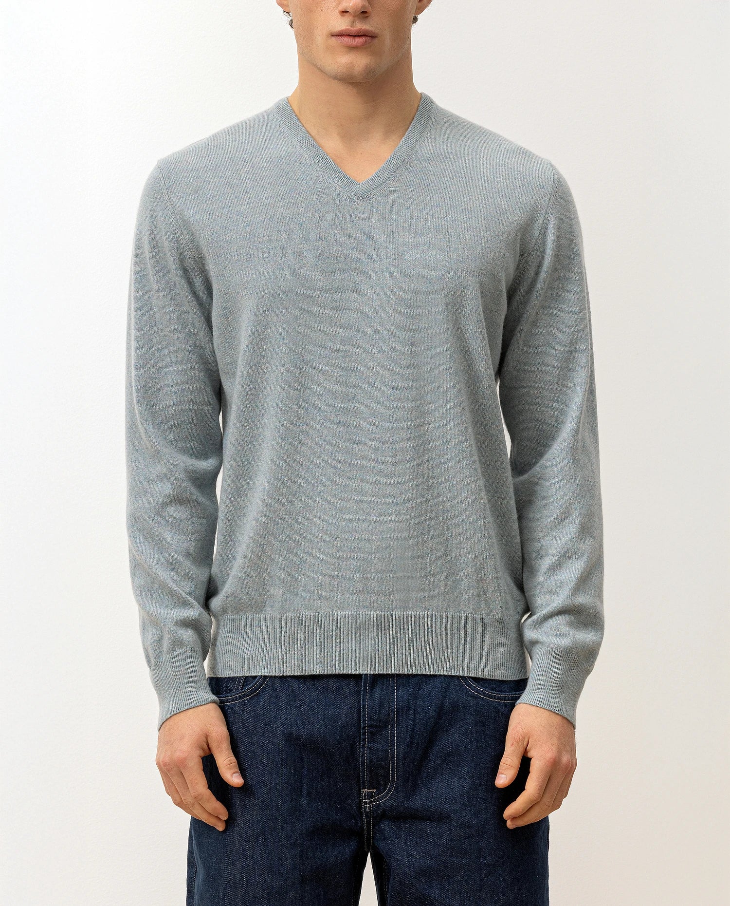 100-30020-16_4 - Allude - 100% Cashmere Active Blau Cashmere Feinstrick Flachstrick Herren Langarm NOS Pullover SAPG::101-30020 V-Ausschnitt
