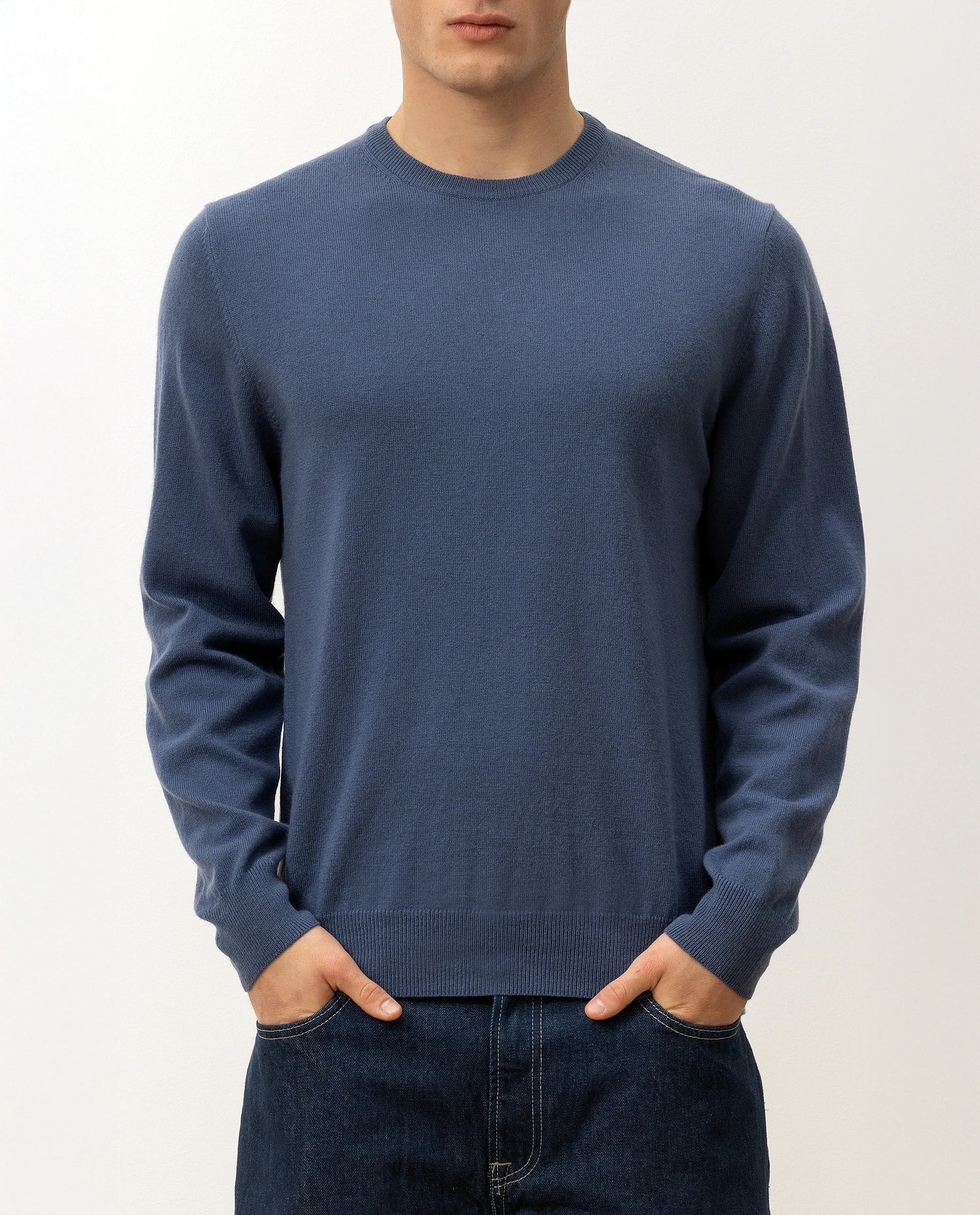 100-30021-15_5 - Allude - 100% Cashmere Active Blau Cashmere Feinstrick Flachstrick Herren Langarm NOS Pullover Rundhals SAPG::101-30021