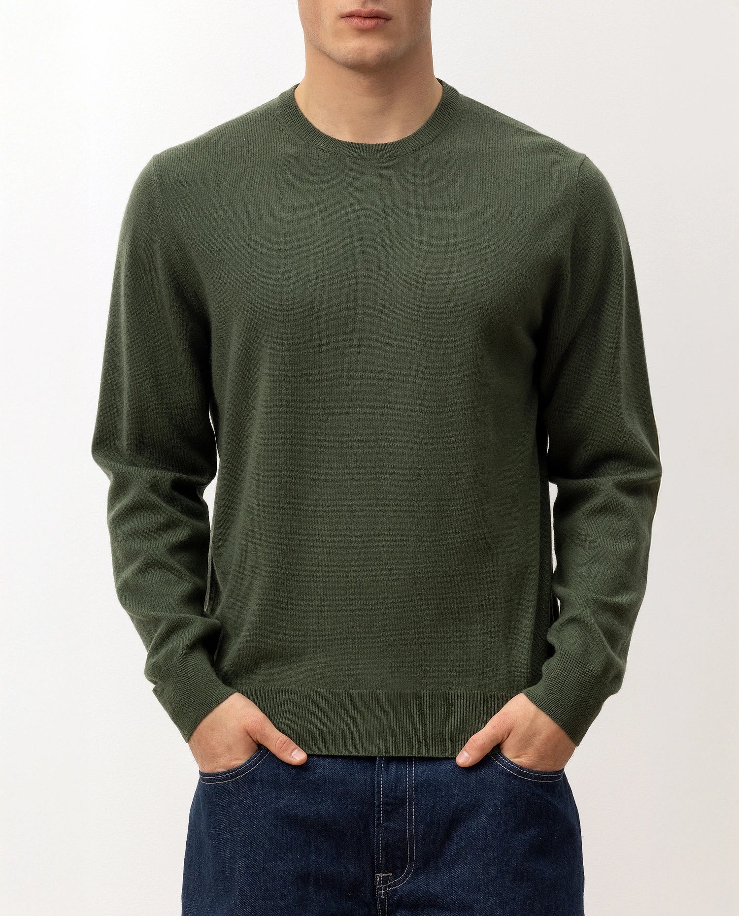 100-30021-34_5 - Allude - 100% Cashmere Active Cashmere Feinstrick Flachstrick Grün Herren Langarm NOS Pullover Rundhals SAPG::101-30021