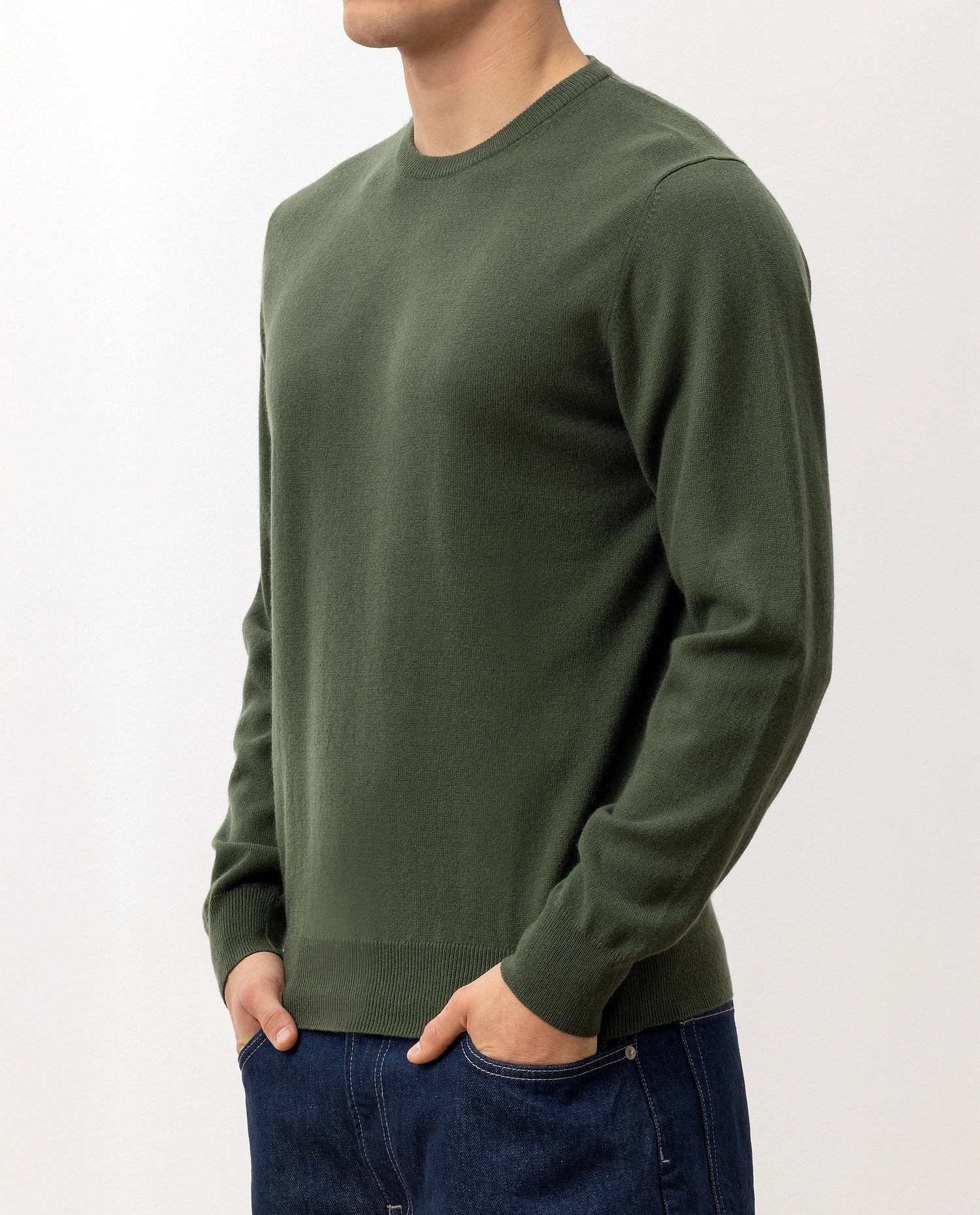 100-30021-34_6 - Allude - 100% Cashmere Active Cashmere Feinstrick Flachstrick Grün Herren Langarm NOS Pullover Rundhals SAPG::101-30021