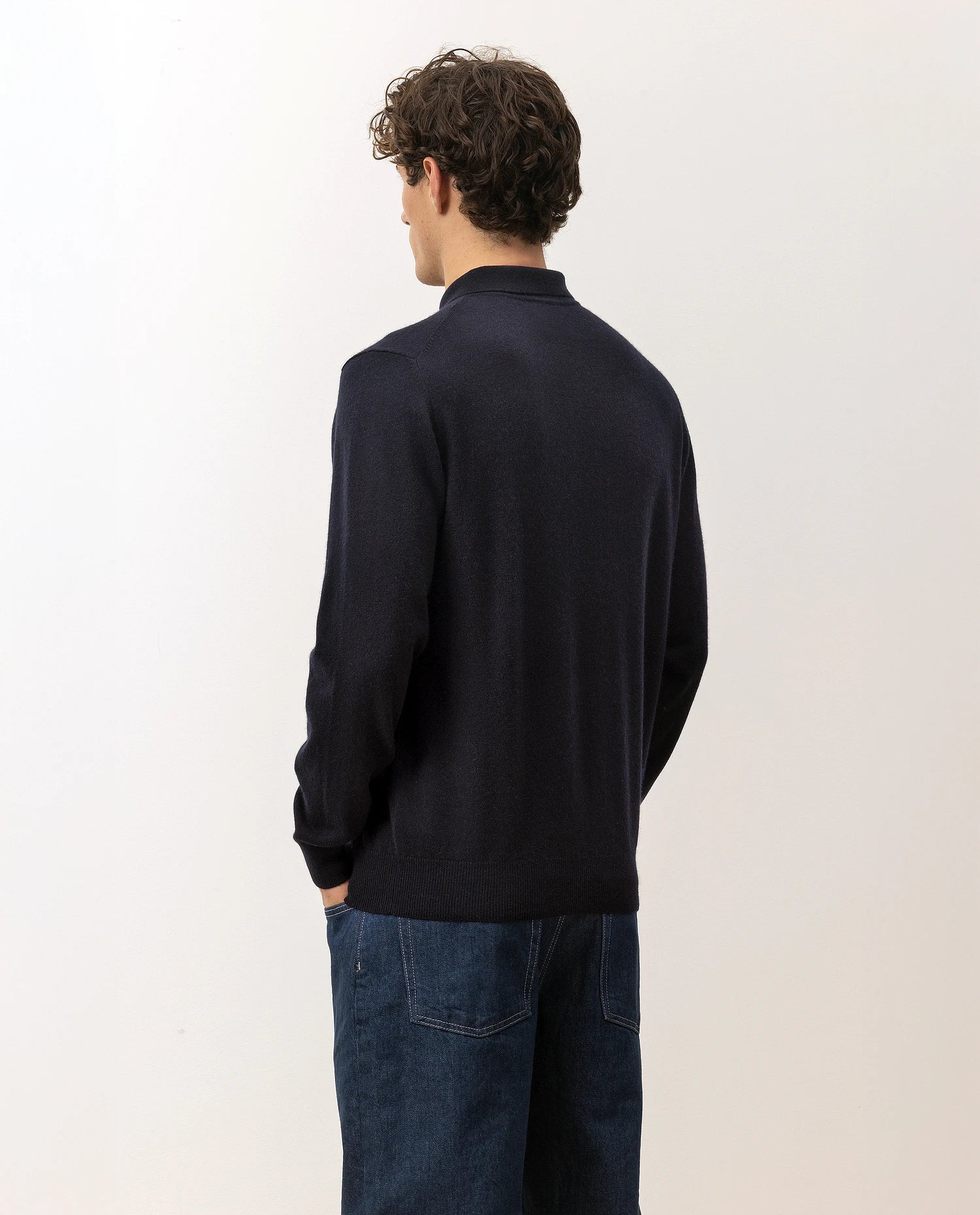 100-30023-14_7 - Allude - 100% Cashmere Active Cashmere Feinstrick Flachstrick Herren Langarm Navy NOS Polo Pullover SAPG::101-30023