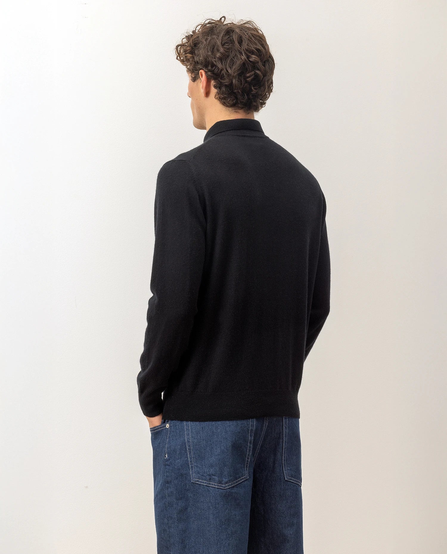 100-30023-90_7 - Allude - 100% Cashmere Active Cashmere Feinstrick Flachstrick Herren Langarm NOS Polo Pullover SAPG::101-30023 Schwarz