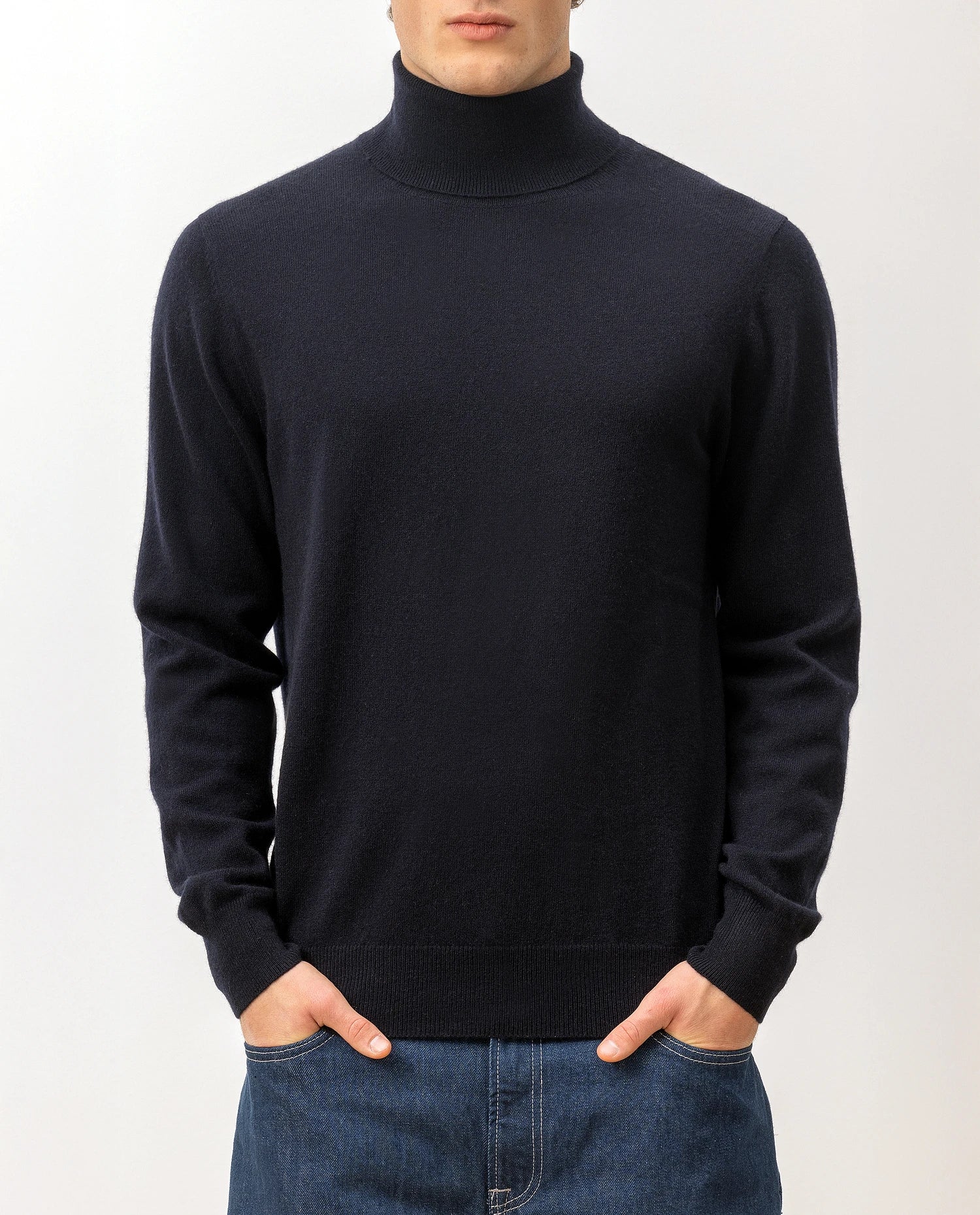 100-30024-14_5 - Allude - 100% Cashmere Active Cashmere Feinstrick Flachstrick Herren Langarm Navy NOS Pullover Rollkragen SAPG::101-30024