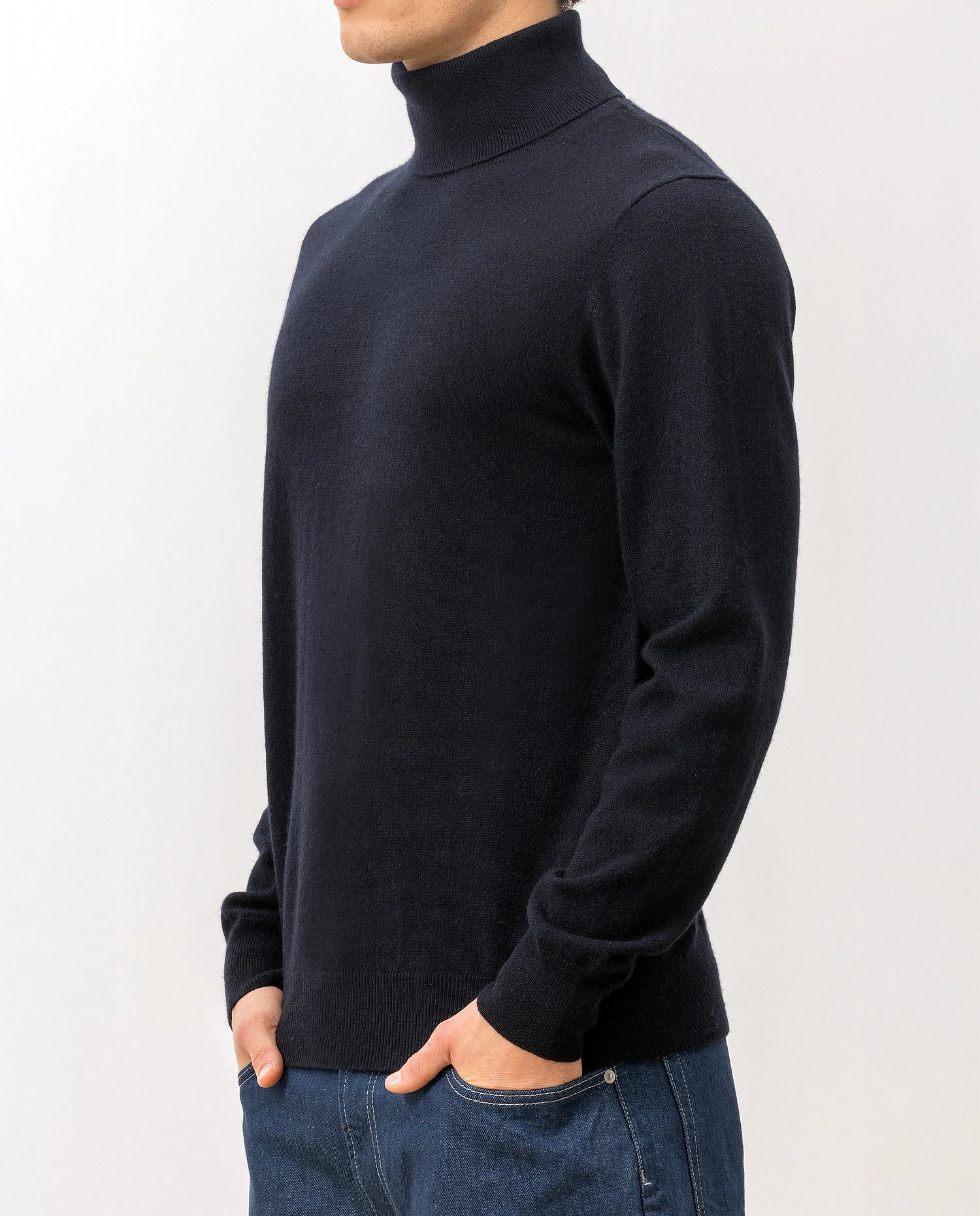 100-30024-14_6 - Allude - 100% Cashmere Active Cashmere Feinstrick Flachstrick Herren Langarm Navy NOS Pullover Rollkragen SAPG::101-30024
