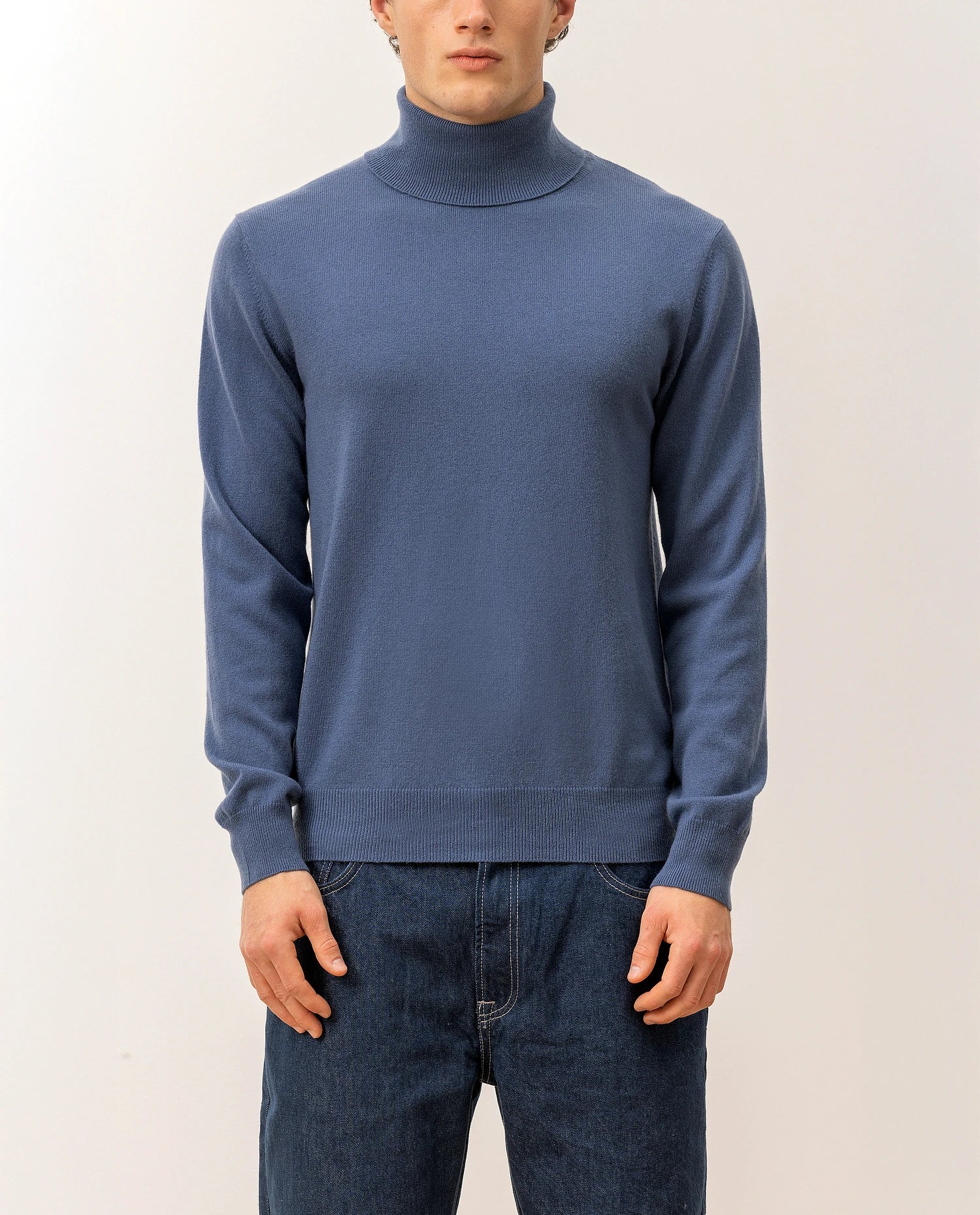 100-30024-15_4 - Allude - 100% Cashmere Active Blau Cashmere Feinstrick Flachstrick Herren Langarm NOS Pullover Rollkragen SAPG::101-30024