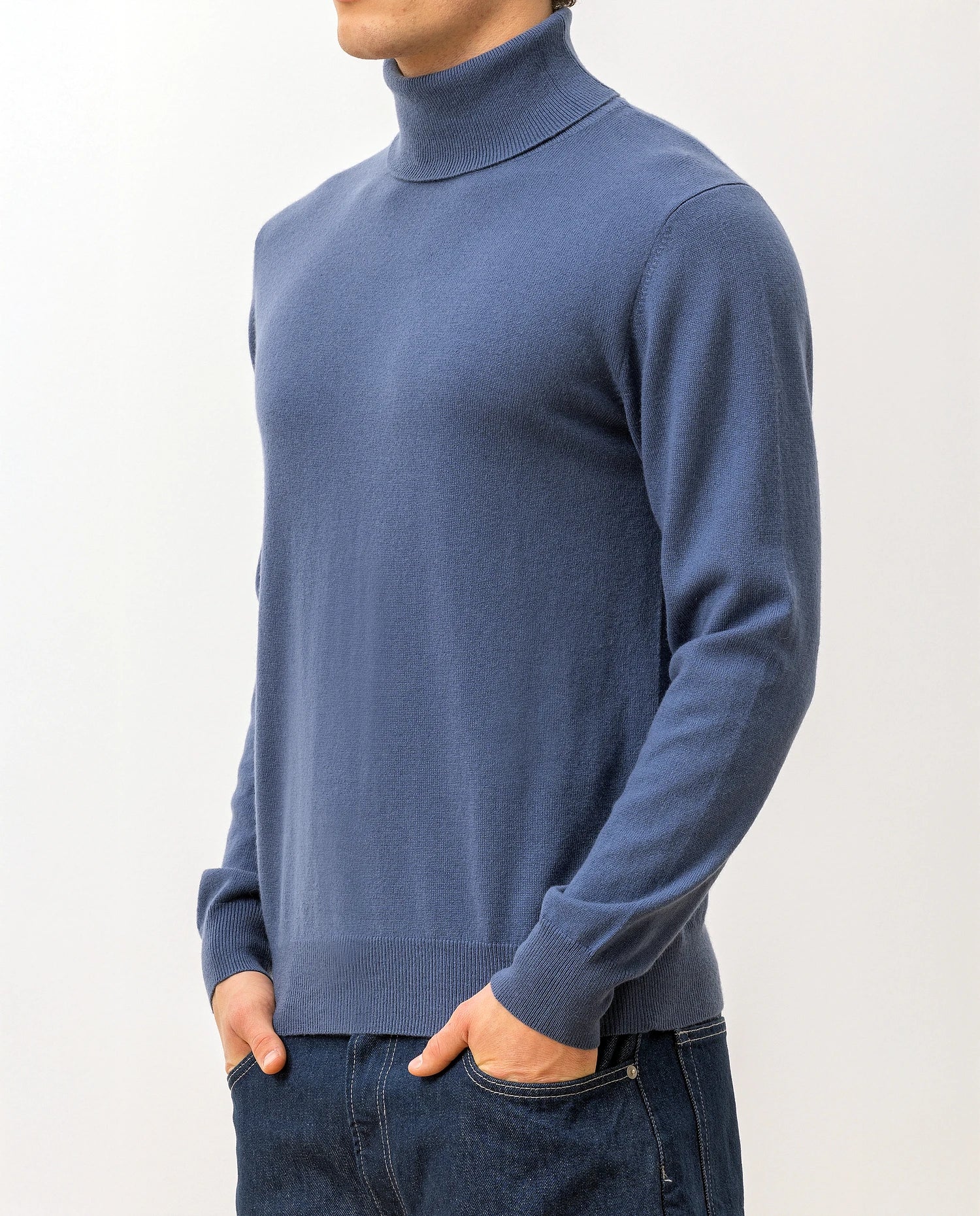 100-30024-15_6 - Allude - 100% Cashmere Active Blau Cashmere Feinstrick Flachstrick Herren Langarm NOS Pullover Rollkragen SAPG::101-30024