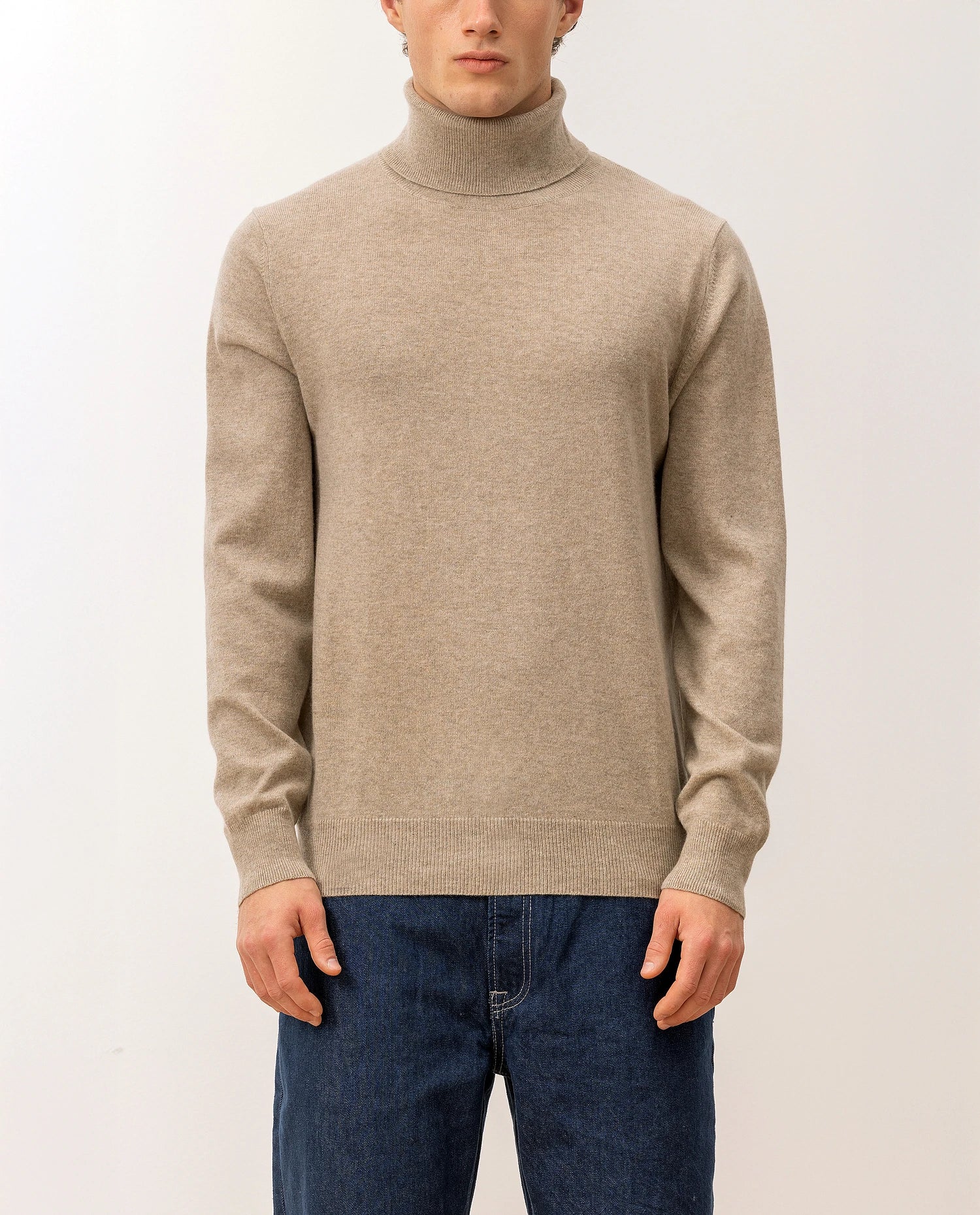 100-30024-46_4 - Allude - 100% Cashmere Active Beige Cashmere Feinstrick Flachstrick Herren Langarm NOS Pullover Rollkragen SAPG::101-30024