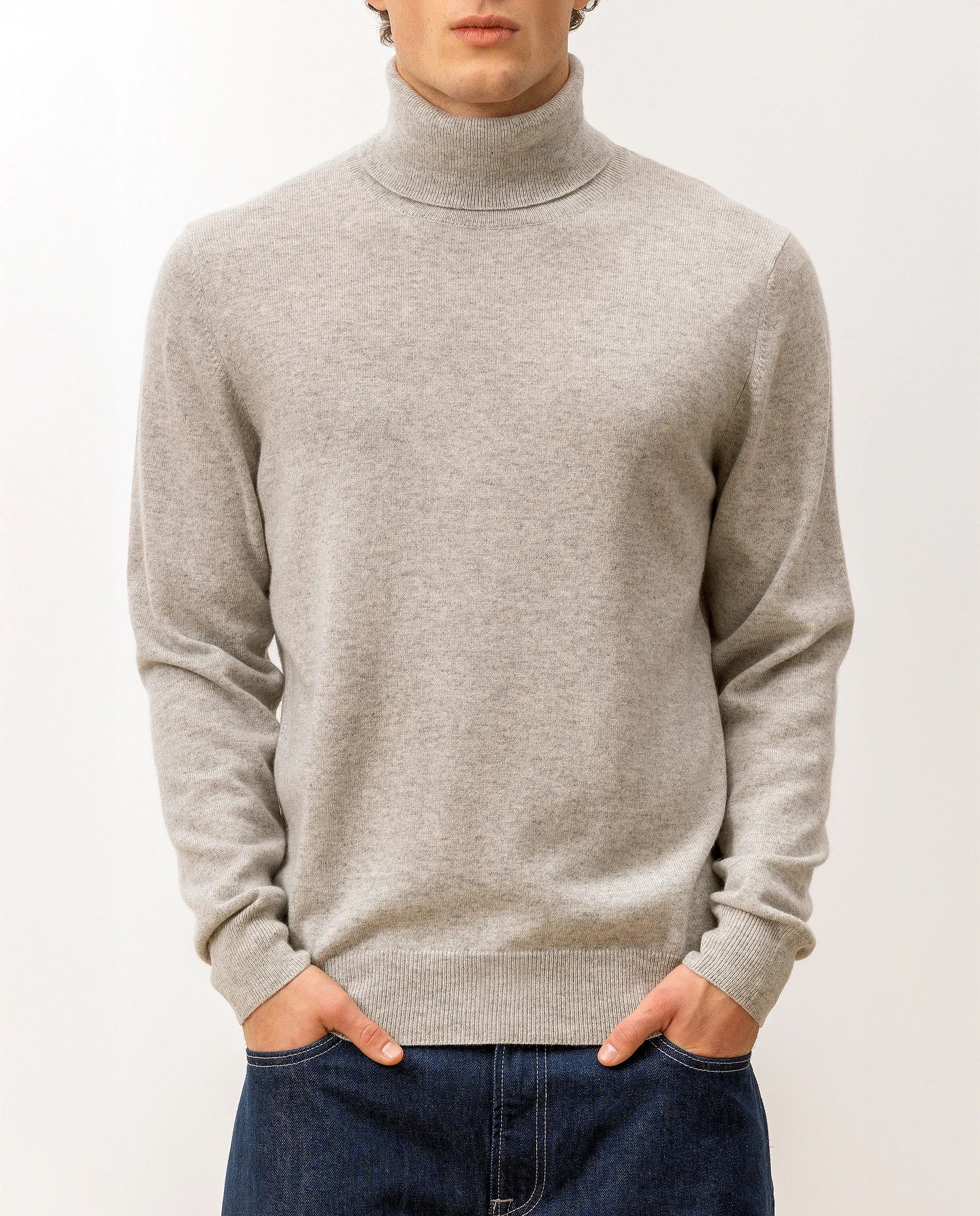 100-30024-81_5 - Allude - 100% Cashmere Active Cashmere Feinstrick Flachstrick Grau Herren Langarm NOS Pullover Rollkragen SAPG::101-30024