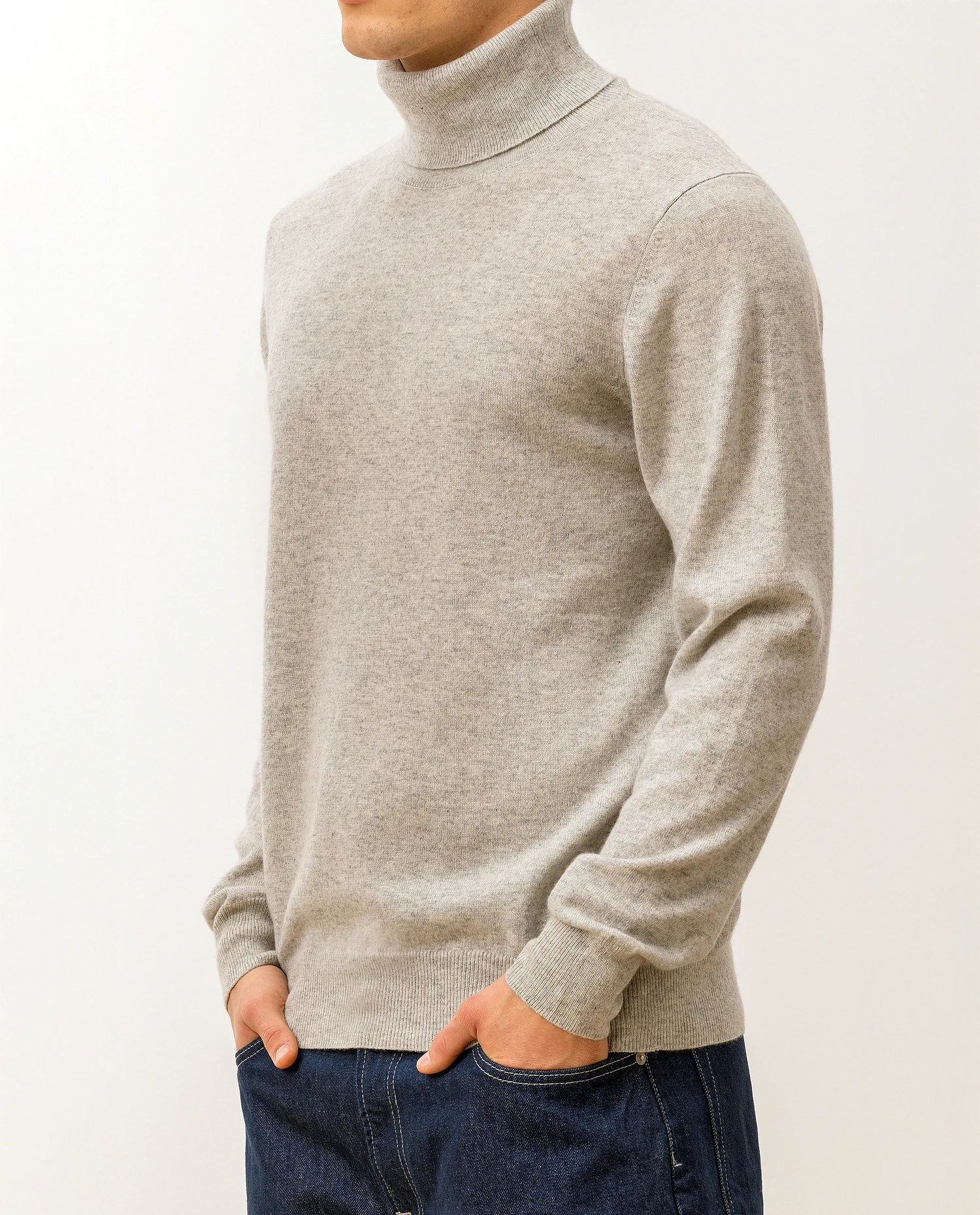 100-30024-81_6 - Allude - 100% Cashmere Active Cashmere Feinstrick Flachstrick Grau Herren Langarm NOS Pullover Rollkragen SAPG::101-30024