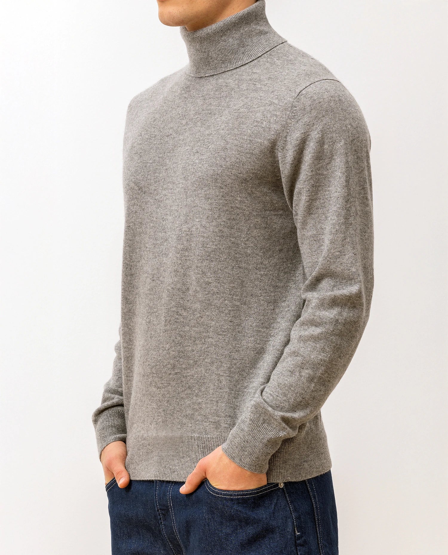 100-30024-83_6 - Allude - 100% Cashmere Active Cashmere Feinstrick Flachstrick Grau Herren Langarm NOS Pullover Rollkragen SAPG::101-30024