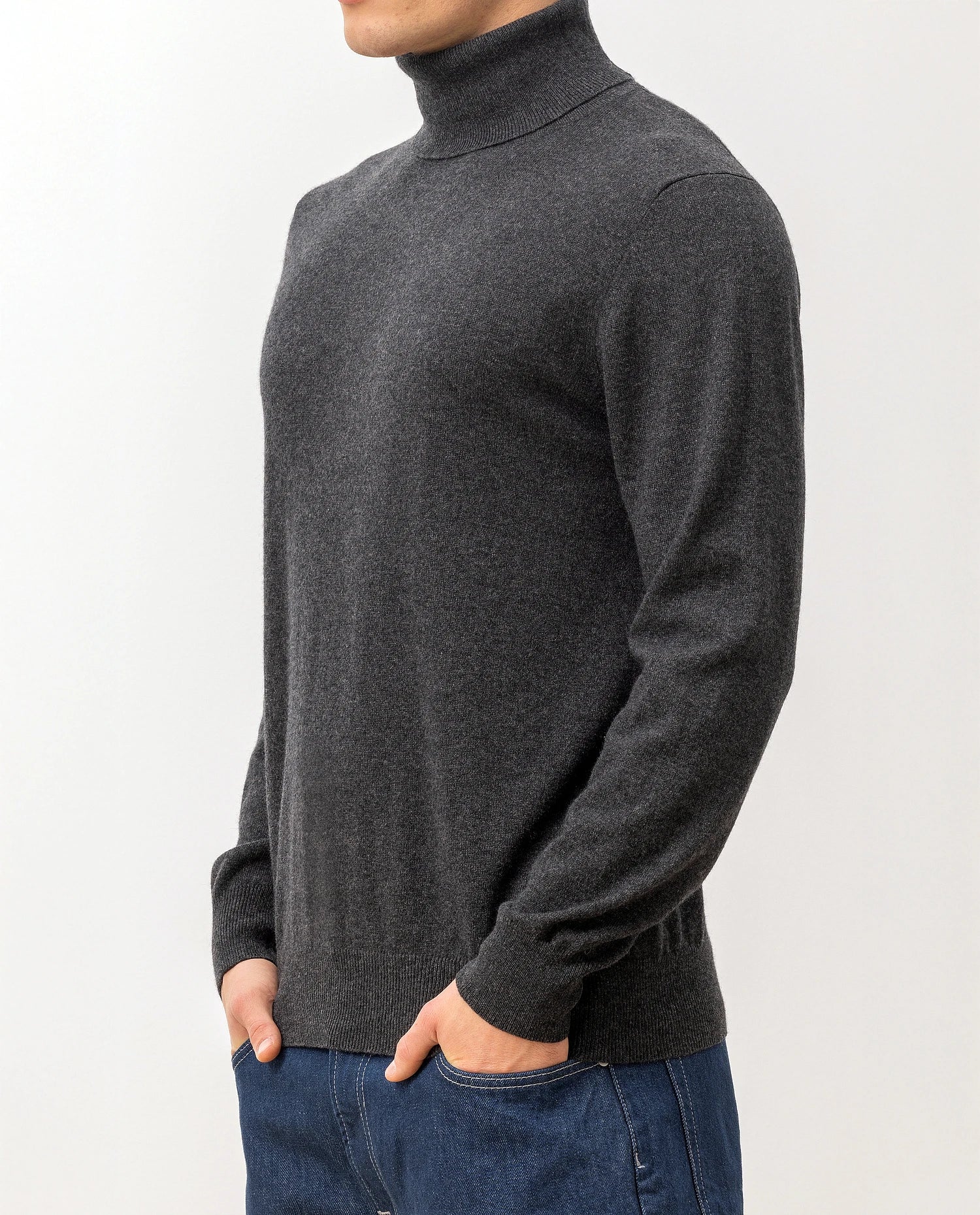 100-30024-84_6 - Allude - 100% Cashmere Active Cashmere Feinstrick Flachstrick Grau Herren Langarm NOS Pullover Rollkragen SAPG::101-30024