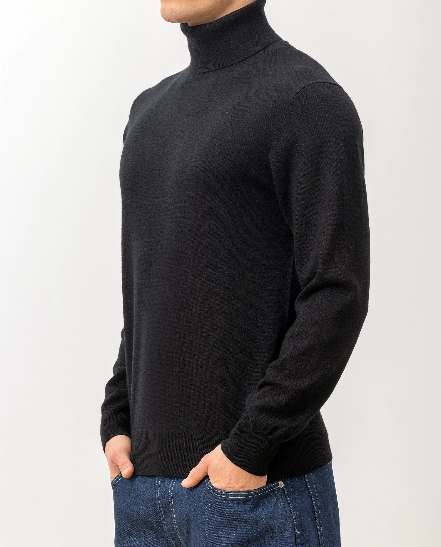 100-30024-90_6 - Allude - 100% Cashmere Active Cashmere Feinstrick Flachstrick Herren Langarm NOS Pullover Rollkragen SAPG::101-30024 Schwarz