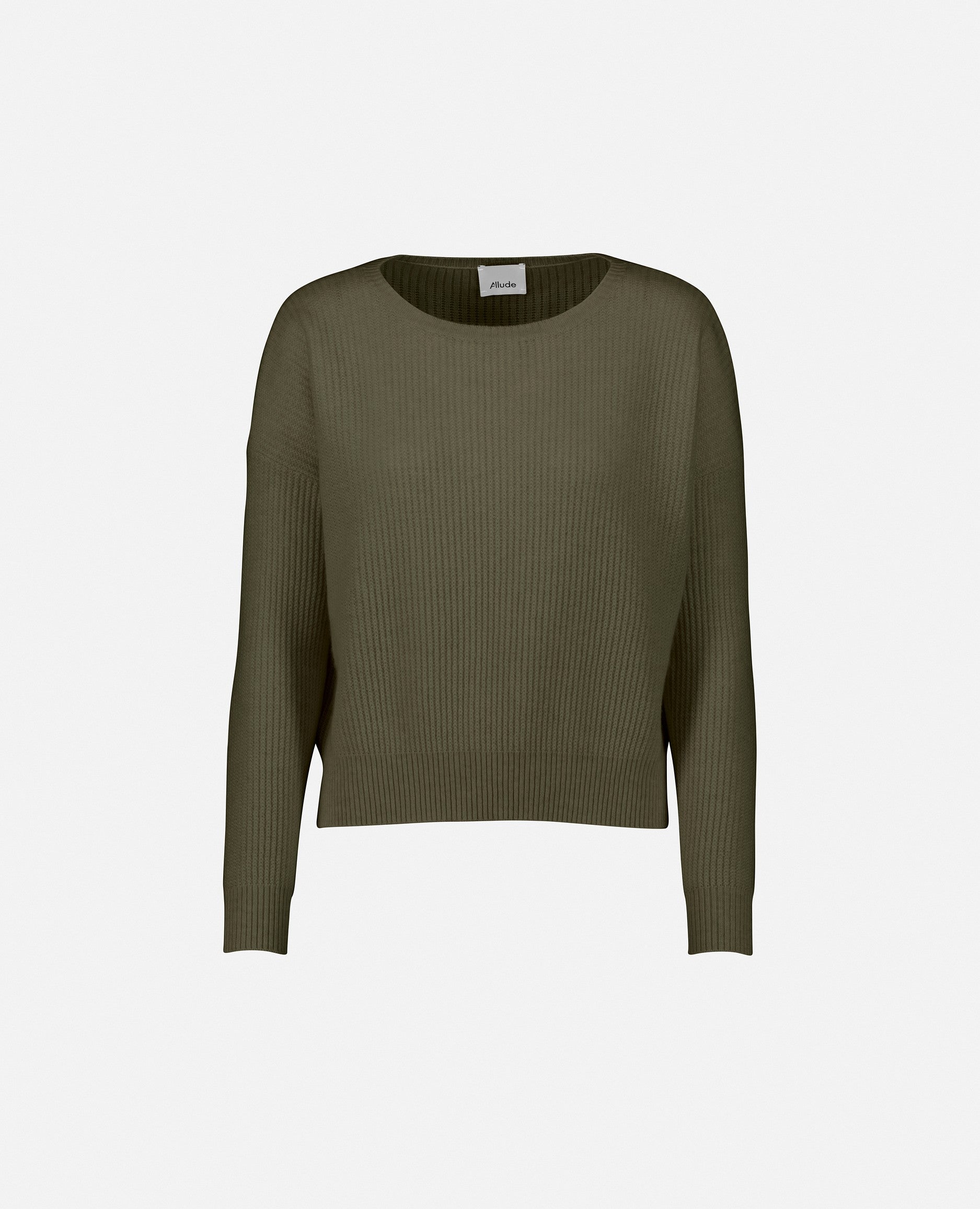 232-11193-38-S_1 - Allude - 100% Cashmere Bootshalsausschnitt Cashmere Damen Feinstrick Kastiger Schnitt Khaki Langarm Pullover SAPG::232-11193 Summer 2023