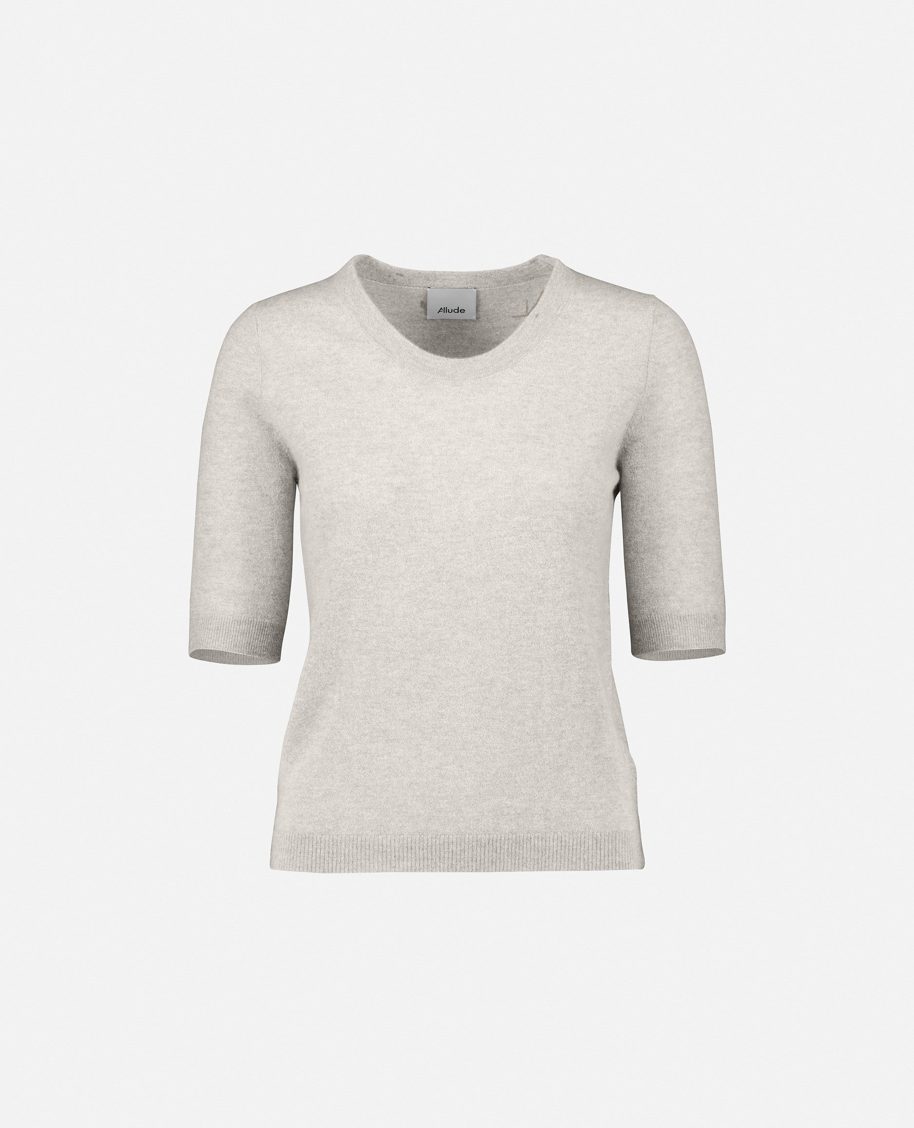 232-60504-740-S_1 - Allude - 6% Polyamide 94% Cashmere Cashmere Damen Feinstrick Halbarm Pullover Rundhalsausschnitt SAPG::232-60504 Summer 2023 Taillierter Schnitt Weiß