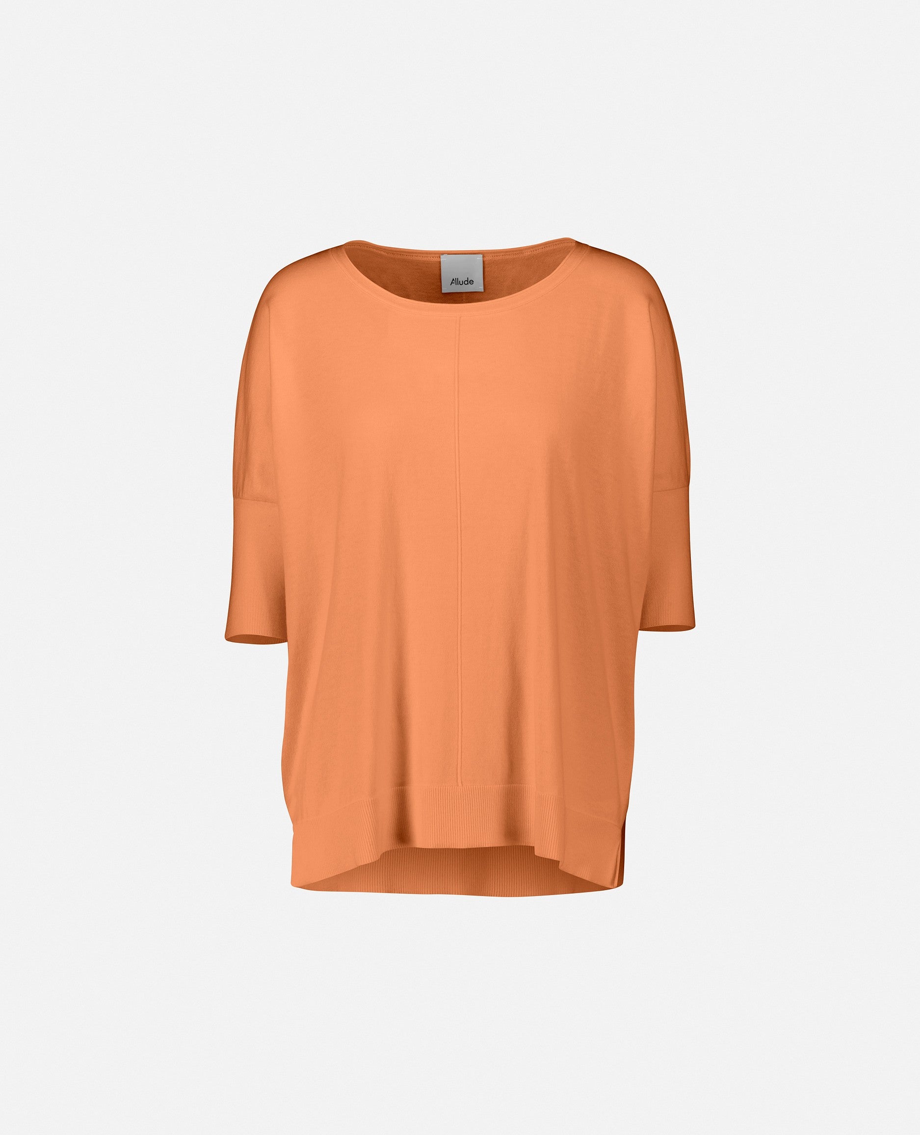 232-62226-50-S_1 - Allude - 15% Cashmere 85% Baumwolle Baumwolle Damen Feinstrick Halbarm Orange Pullover Rundhalsausschnitt SAPG::232-62226 Summer 2023 Taillierter Schnitt