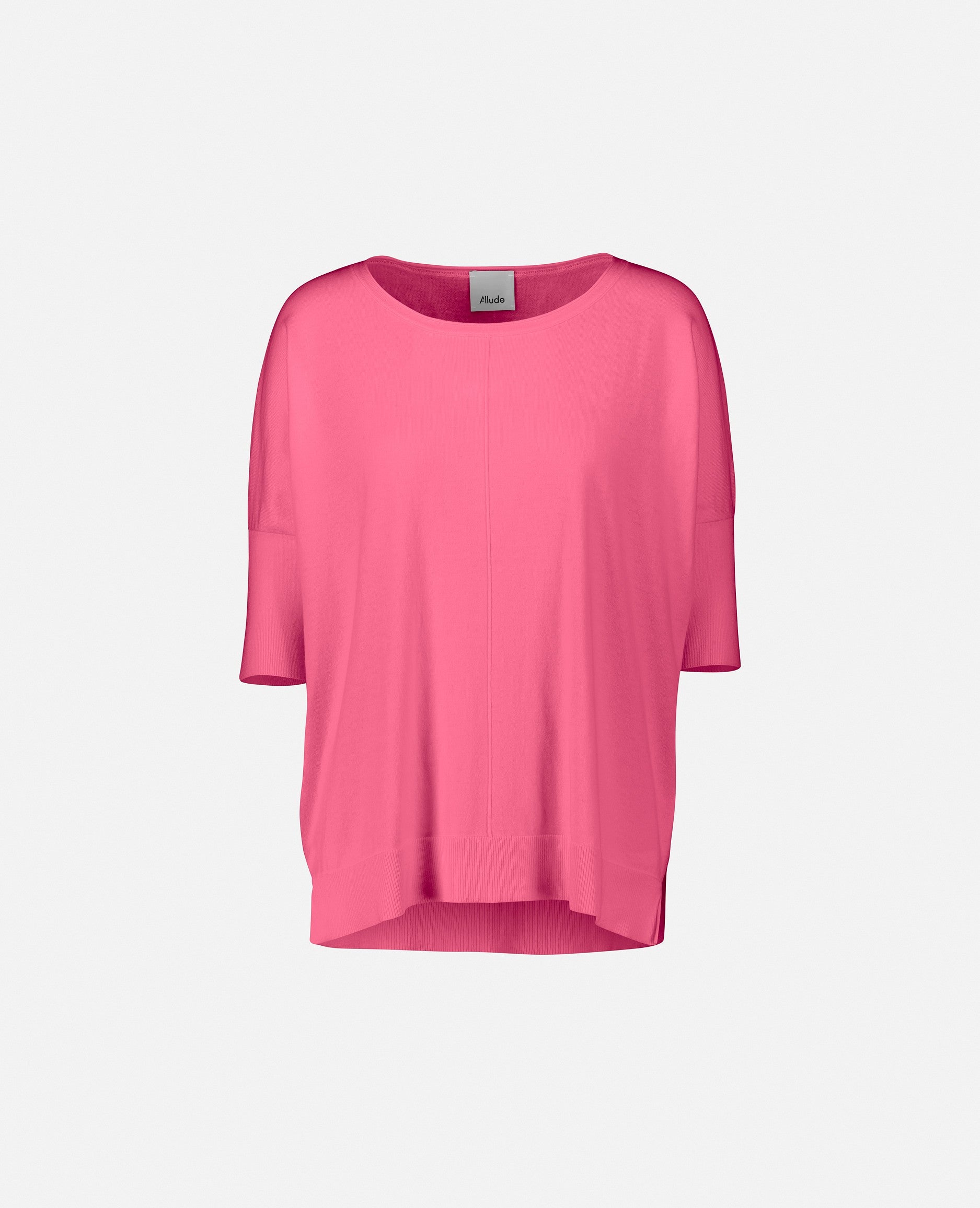 232-62226-62-S_1 - Allude - 15% Cashmere 85% Baumwolle Baumwolle Damen Feinstrick Halbarm Pullover Rose Rundhalsausschnitt SAPG::232-62226 Summer 2023 Taillierter Schnitt