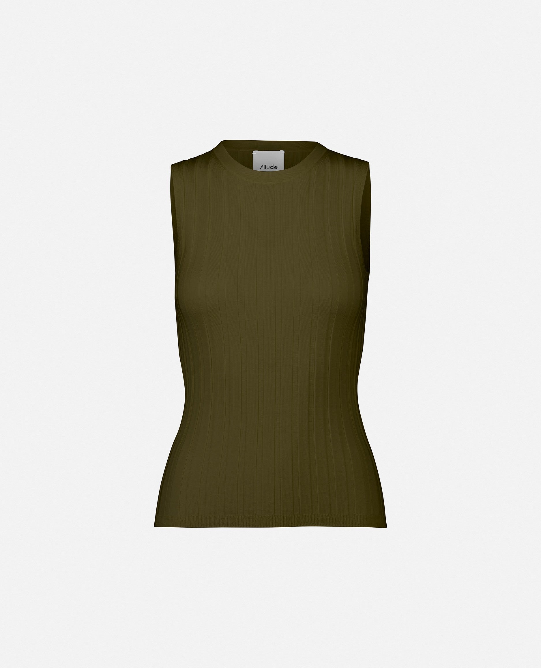 232-64024-438-S_1 - Allude - 100% Wolle Damen Enger Schnitt Feinstrick Khaki Rundhalsausschnitt SAPG::232-64024 Summer 2023 Top Wolle