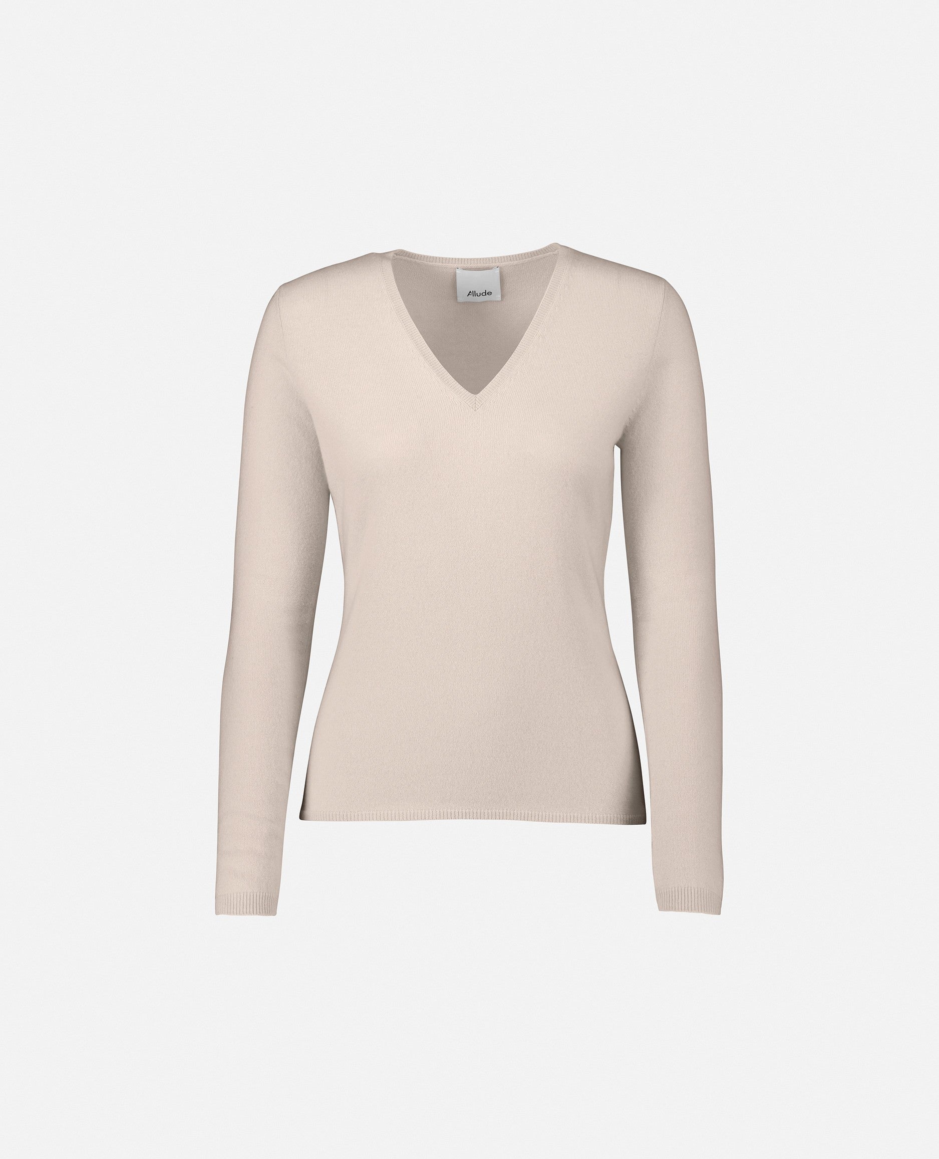 235-11100-41-S_1 - Allude - 100% Cashmere Basic Cashmere Creme Damen Feinstrick Kreme Langarm Pullover SAPG::235-11100 Taillierter Schnitt V-Ausschnitt Winter 2023/2024
