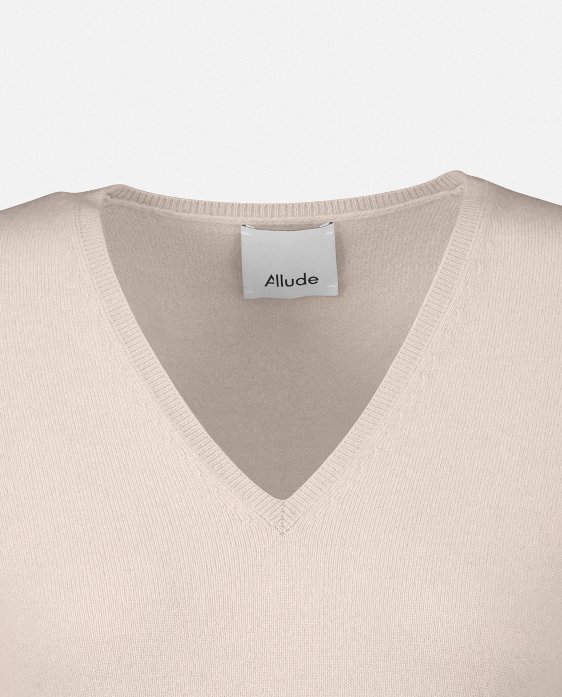 235-11100-41-S_5 - Allude - 100% Cashmere Basic Cashmere Creme Damen Feinstrick Kreme Langarm Pullover SAPG::235-11100 Taillierter Schnitt V-Ausschnitt Winter 2023/2024