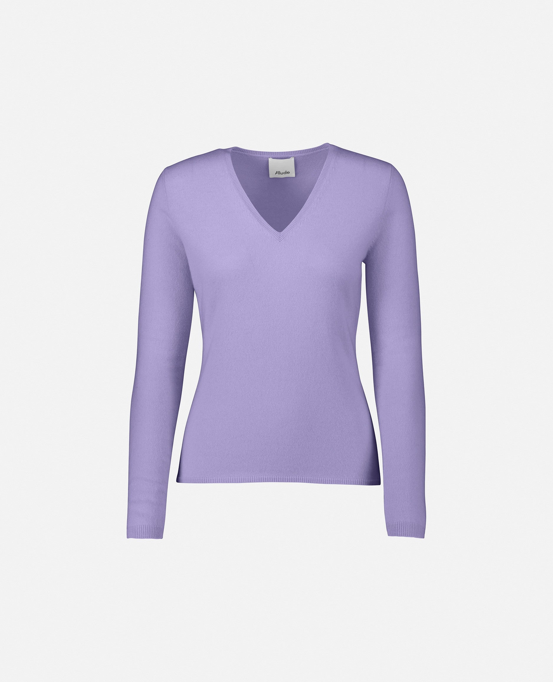 235-11100-71-S_1 - Allude - 100% Cashmere Cashmere Damen Feinstrick Langarm Lila Pullover SAPG::235-11100 Taillierter Schnitt V-Ausschnitt Winter 2023/2024