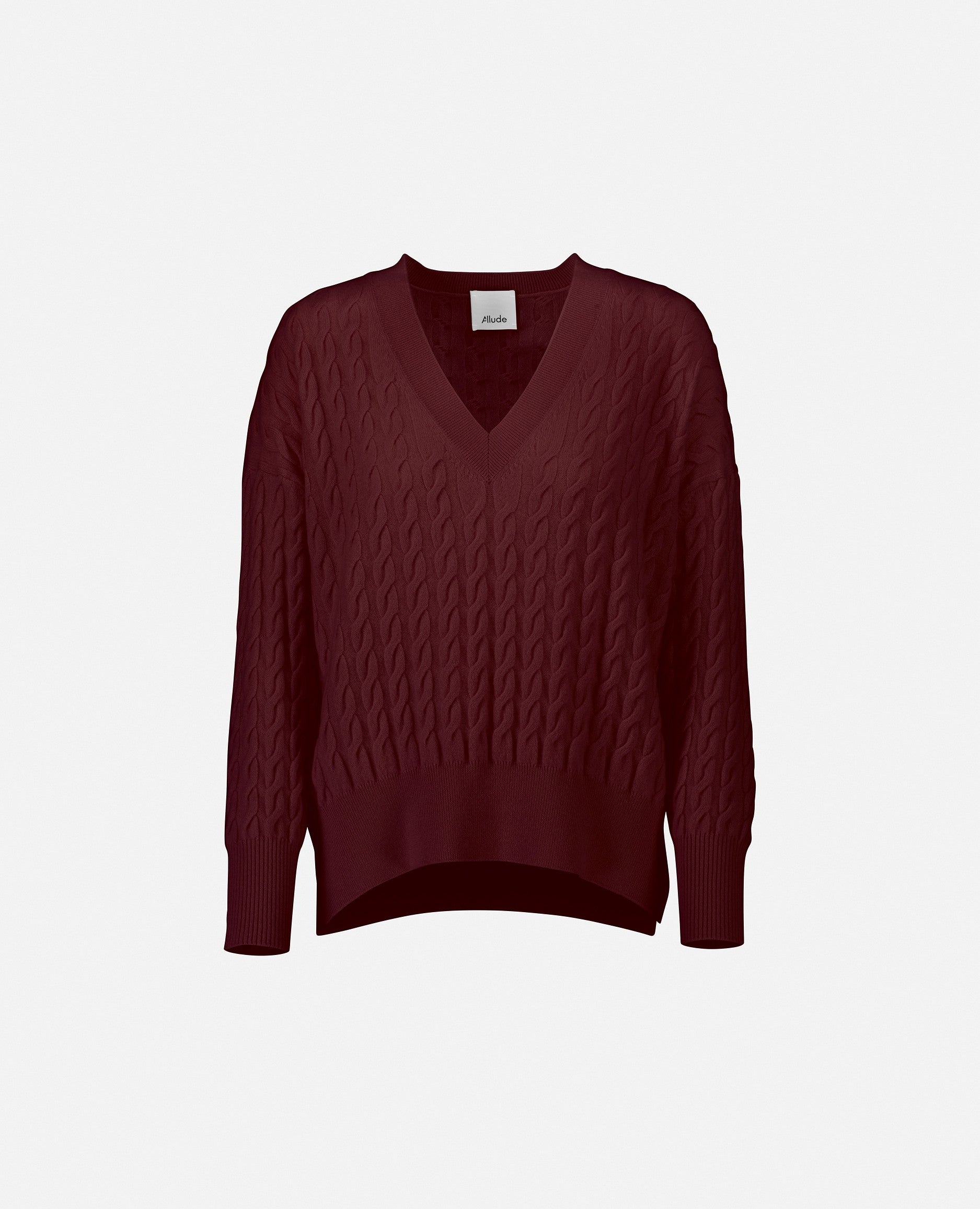 235-11133-69-S_1 - Allude - 100% Cashmere Cashmere Damen Feinstrick Langarm Lockerer Schnitt Pullover Rot SAPG::235-11133 V-Ausschnitt Winter 2023/2024