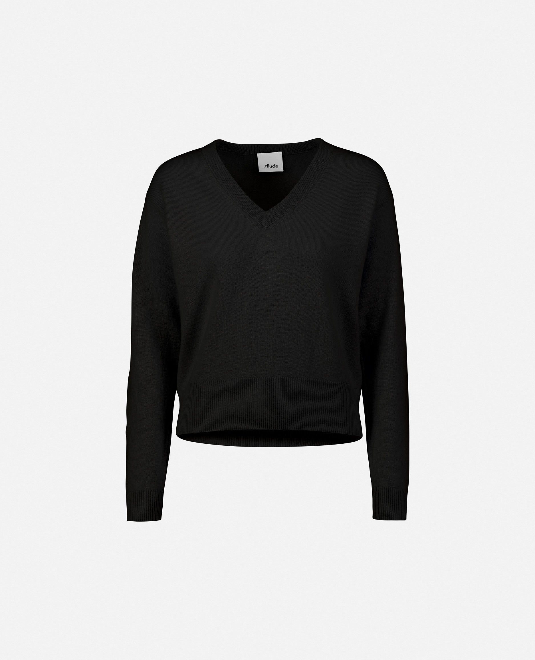 235-11201-90-S_1 - Allude - 100% Cashmere Cashmere Damen Feinstrick Gerade Passform Langarm Pullover SAPG::235-11201 Schwarz V-Ausschnitt Winter 2023/2024