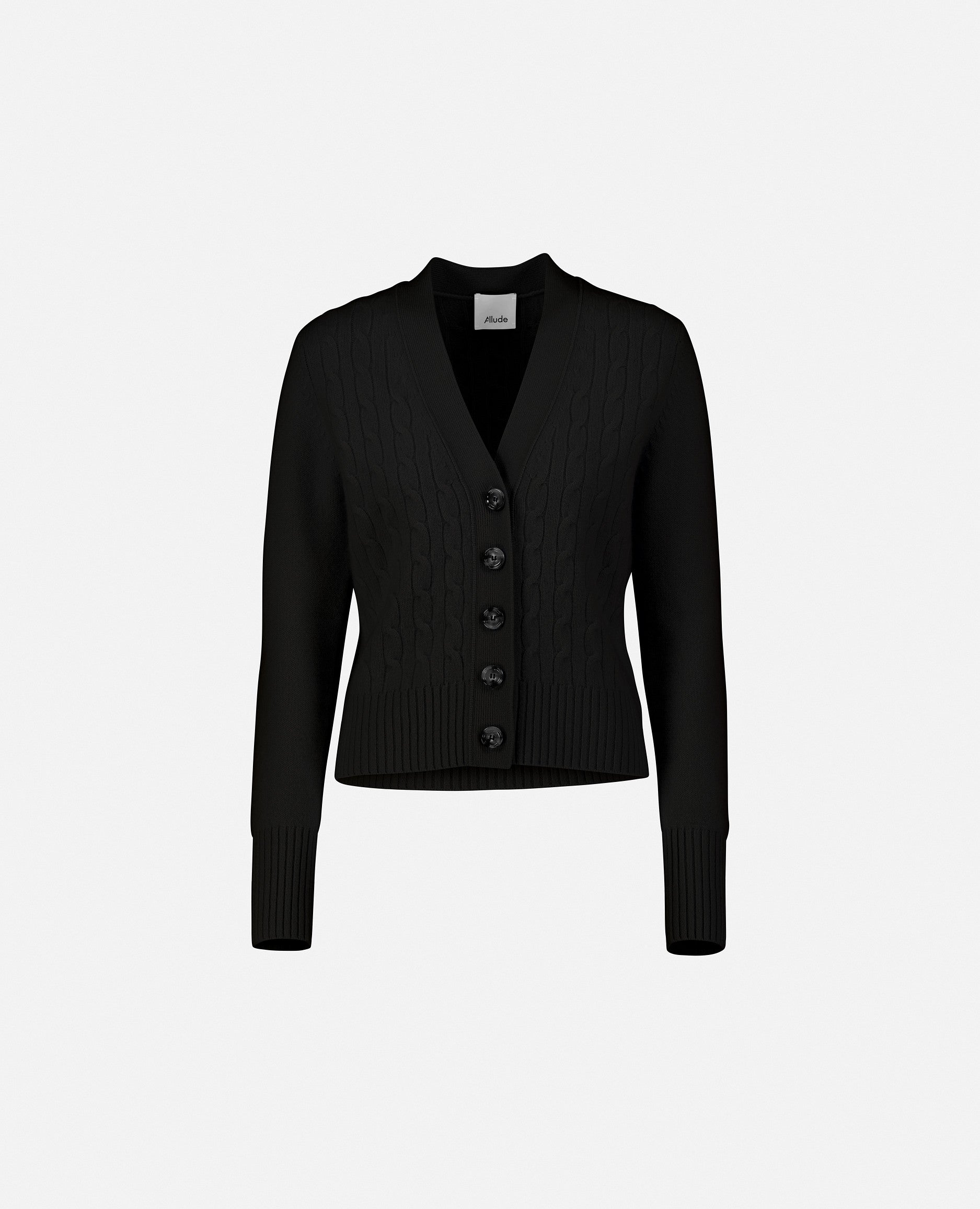 235-11420-90-S_1 - Allude - 5% Elastane 95% Cashmere Cashmere Damen Gerade Passform Langarm Mittelschwerer Strick SAPG::235-11420 Schwarz Strickjacke V-Ausschnitt Winter 2023/2024