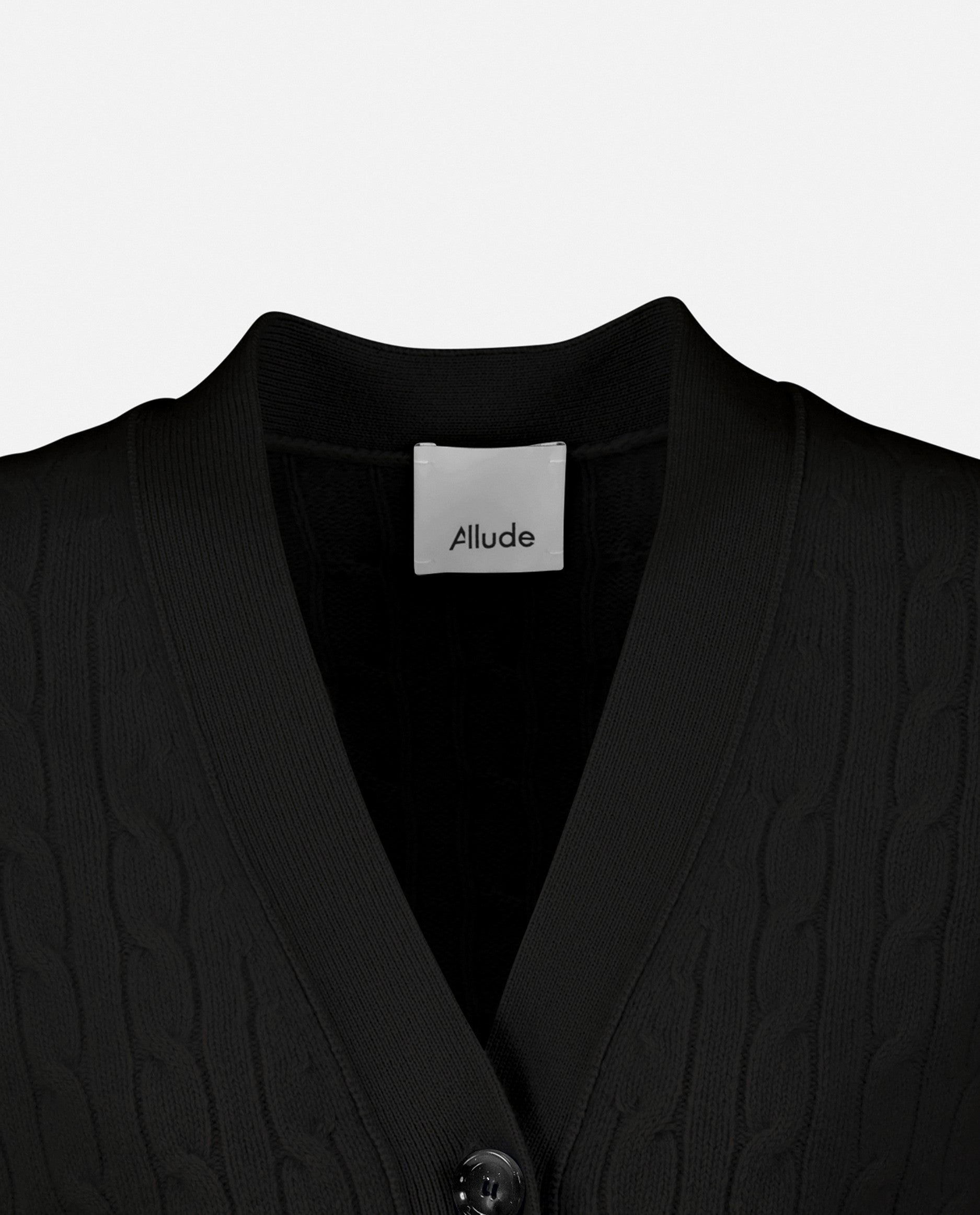 235-11420-90-S_5 - Allude - 5% Elastane 95% Cashmere Cashmere Damen Gerade Passform Langarm Mittelschwerer Strick SAPG::235-11420 Schwarz Strickjacke V-Ausschnitt Winter 2023/2024