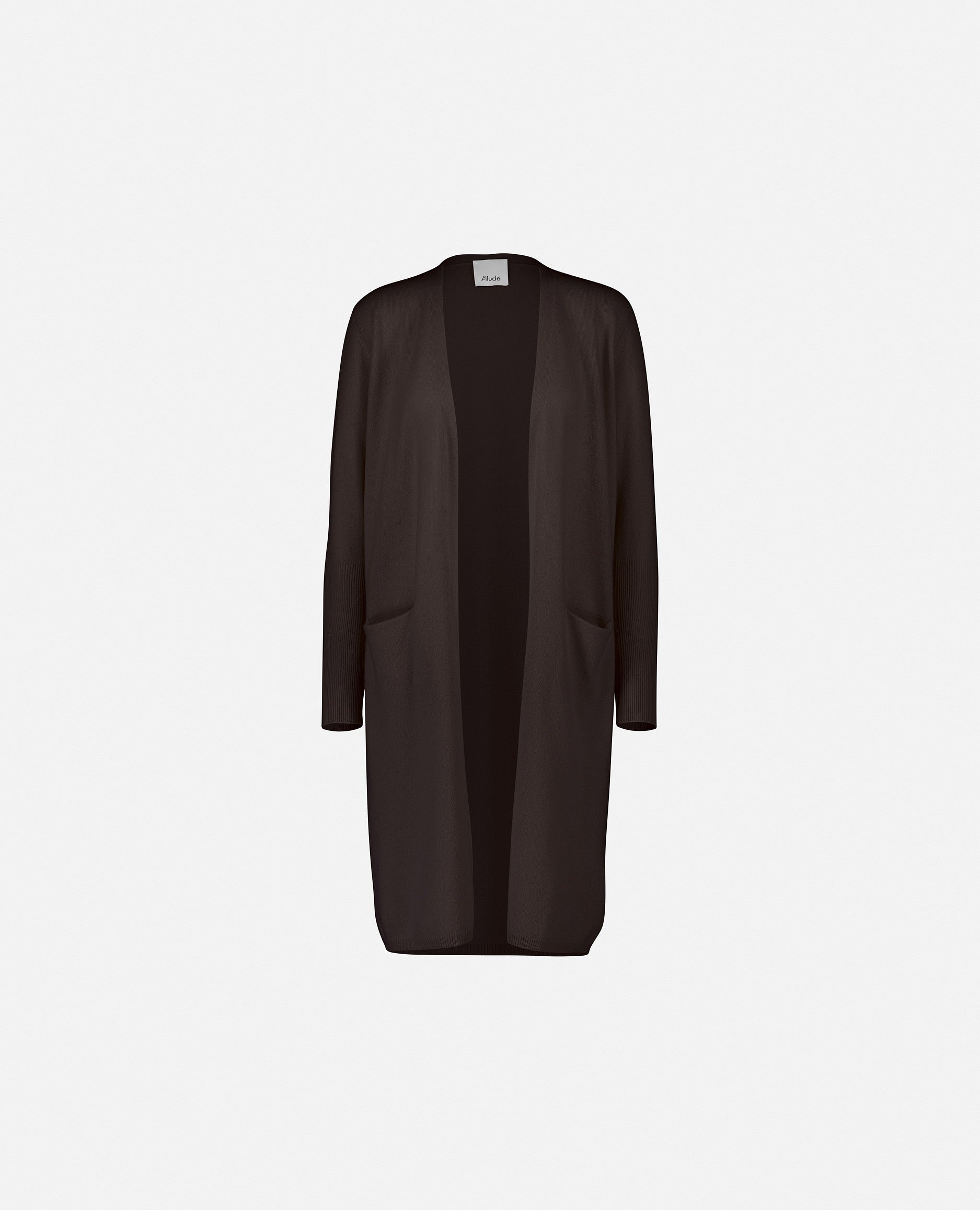 235-17012-49-S_1 - Allude - 30% Cashmere 70% Wolle Braun Damen Feinstrick Langarm Lockerer Schnitt Mantel offener Halsauschnitt SAPG::235-17012 Winter 2023/2024 Wolle