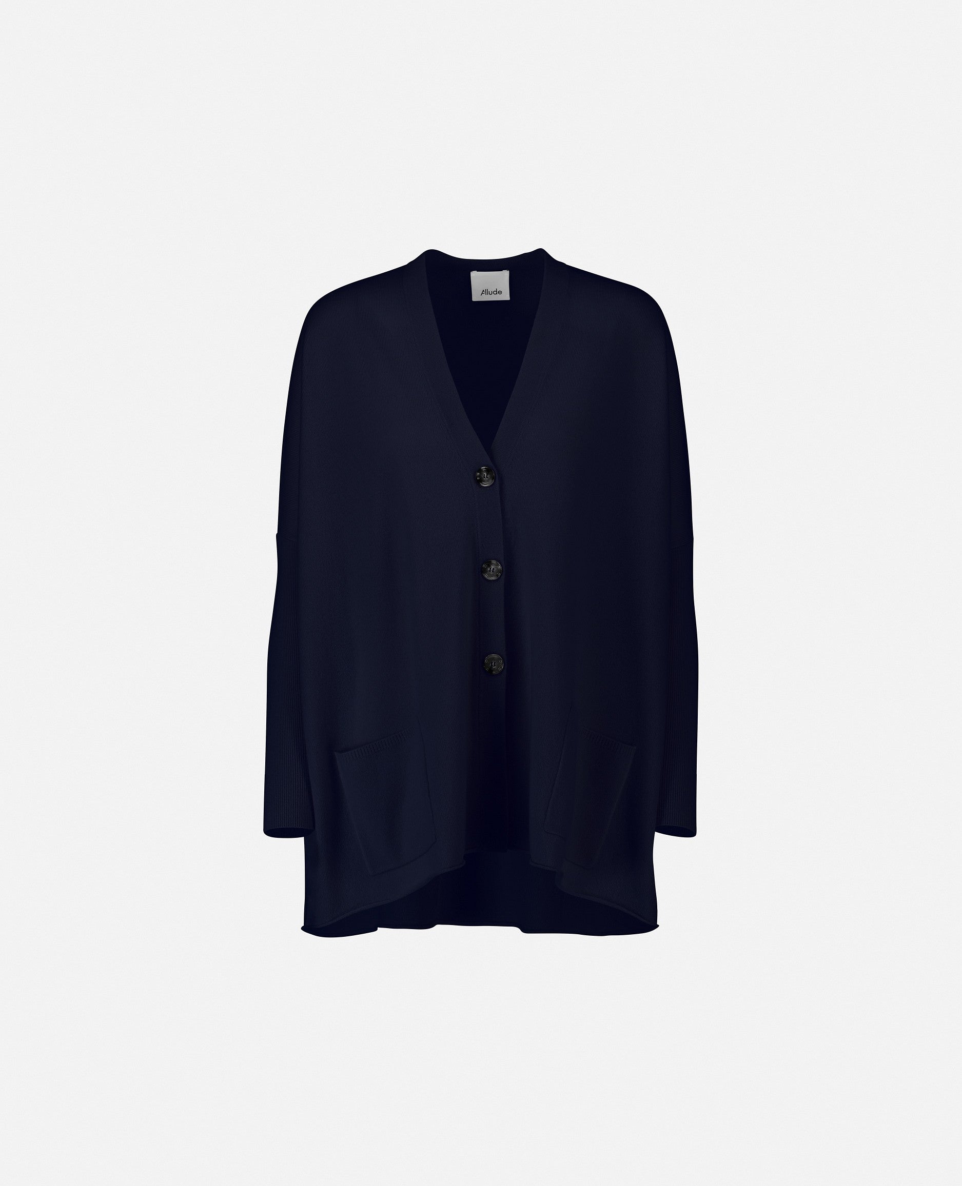 235-17041-13-S_1 - Allude - 30% Cashmere 70% Wolle Blau Damen Feinstrick Langarm Lockerer Schnitt SAPG::235-17041 Strickjacke V-Ausschnitt Winter 2023/2024 Wolle