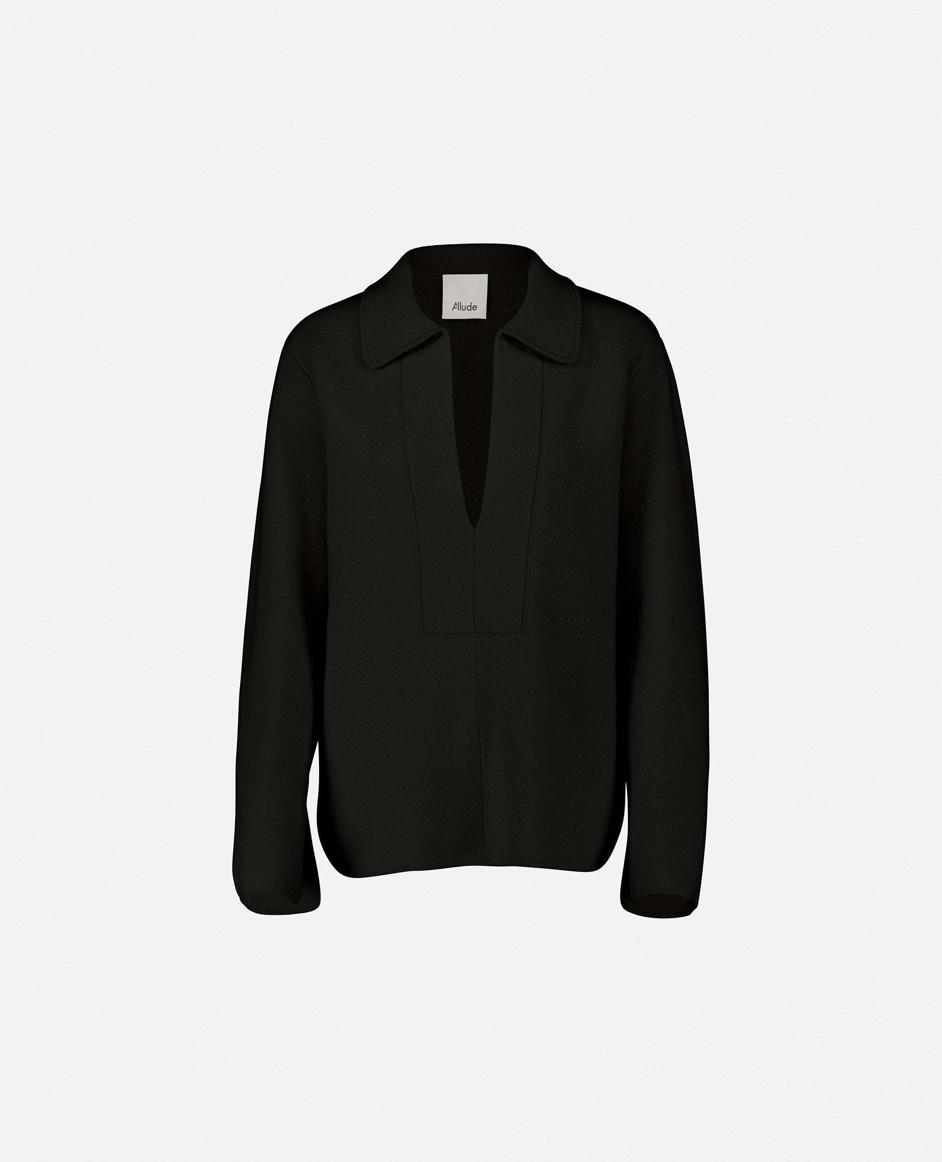 235-17602-90-S_1 - Allude - 30% Cashmere 70% Wolle ad_campaign Damen Feinstrick Gerade Passform Langarm Pullover SAPG::235-17602 Schwarz Serafino Winter 2023/2024 Wolle