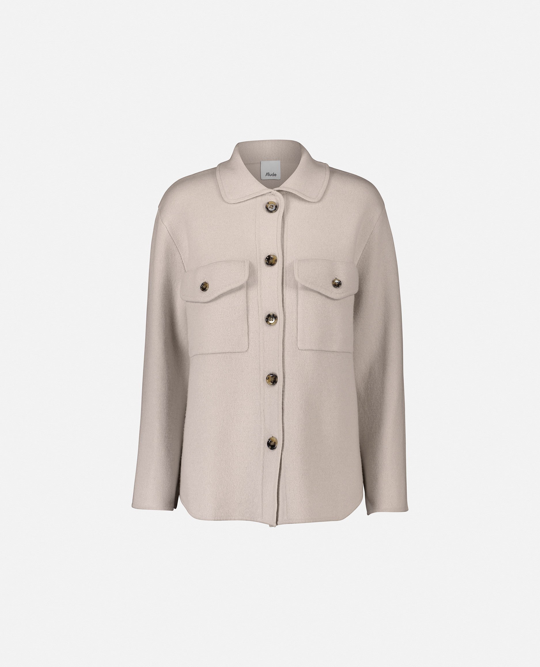 235-17612-41-S_1 - Allude - 30% Cashmere 70% Wolle Creme Damen Feinstrick Hemd Kreme Langarm Lockerer Schnitt SAPG::235-17612 Winter 2023/2024 Wolle