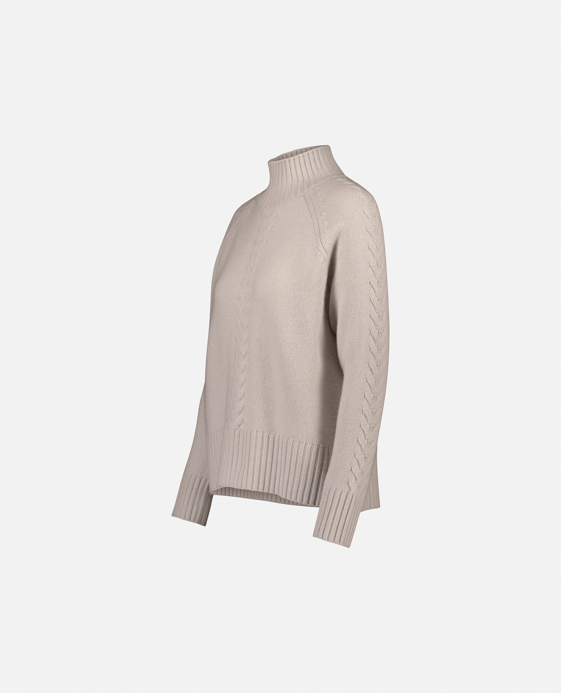 235-17623-41-S_3 - Allude - 30% Cashmere 70% Wolle Creme Damen Gerade Passform Kreme Langarm Mittelschwerer Strick Pullover SAPG::235-17623 Stehkragen Winter 2023/2024 Wolle