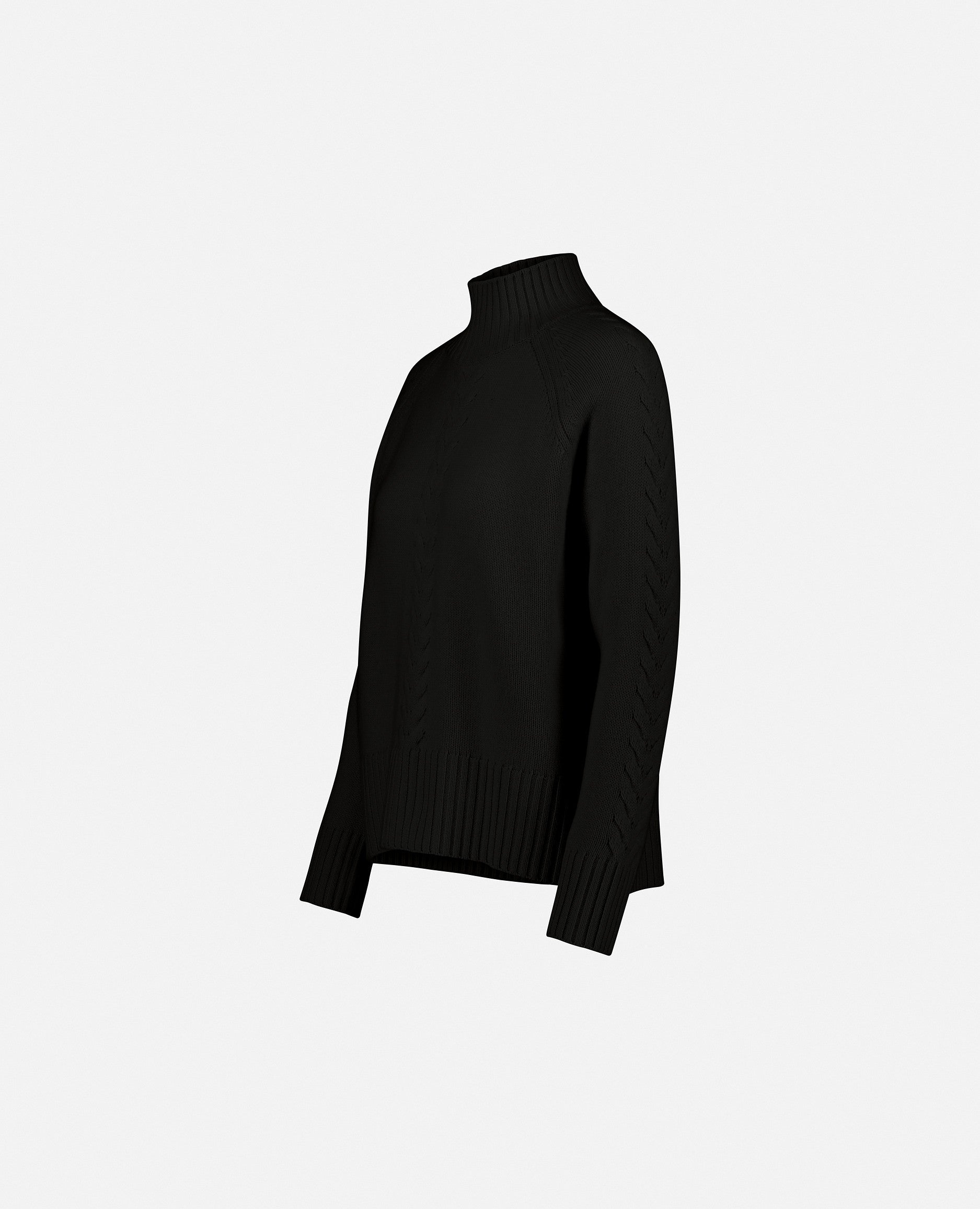 235-17623-90-S_3 - Allude - 30% Cashmere 70% Wolle Damen Gerade Passform Langarm Mittelschwerer Strick Pullover SAPG::235-17623 Schwarz Stehkragen Winter 2023/2024 Wolle