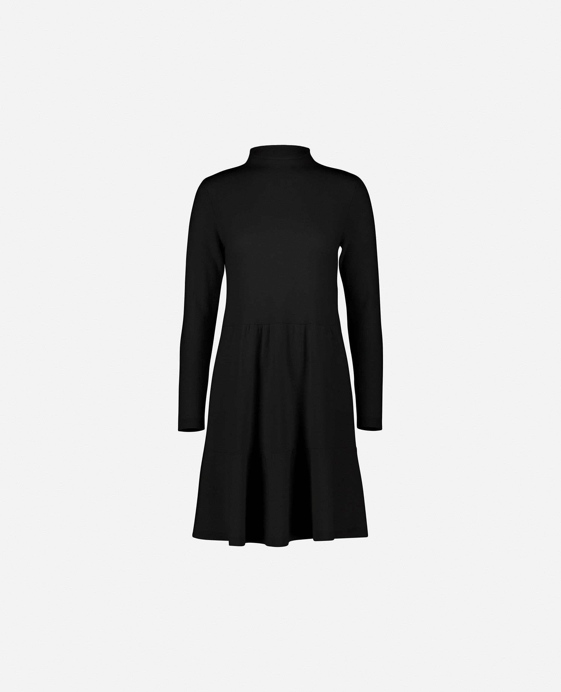 235-17652-90-S_1 - Allude - 30% Cashmere 70% Wolle A-Form Damen Feinstrick Kleid Kleider Langarm SAPG::235-17652 Schwarz Stehkragen Winter 2023/2024 Wolle