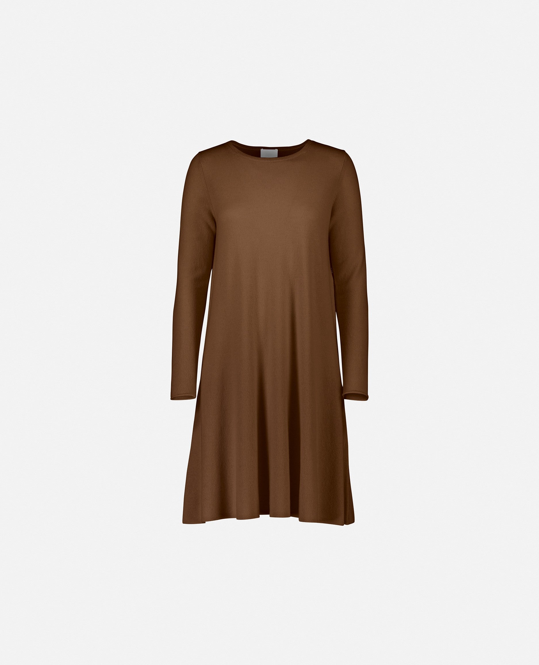 235-17664-47-S_1 - Allude - A-Form Beige Damen Feinstrick Kleid Kleider Langarm Rundhalsausschnitt SAPG::235-17664 Wolle