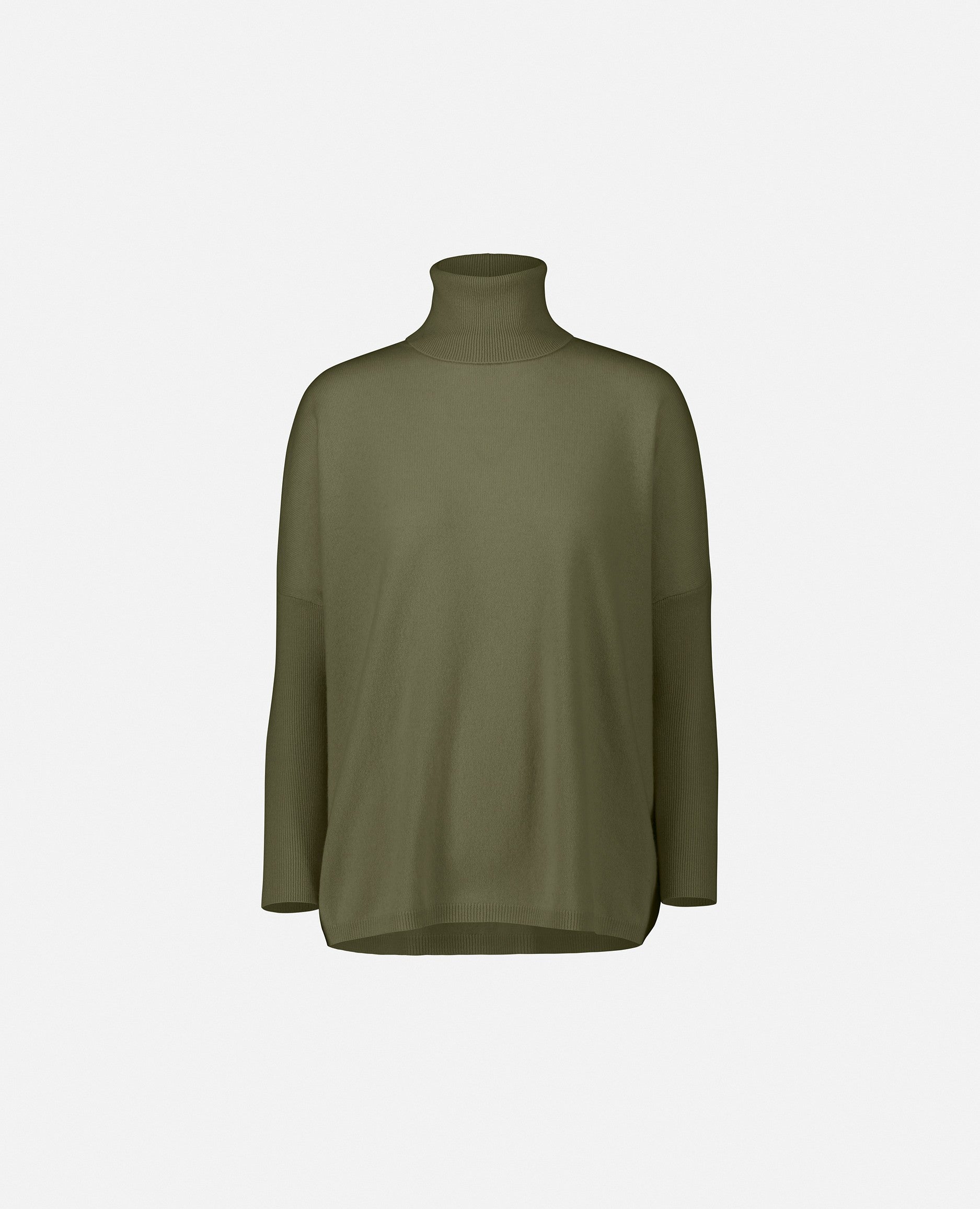 235-17695-38-S_1 - Allude - 30% Cashmere 70% Wolle Damen Feinstrick Khaki Langarm Lockerer Schnitt Pullover Rollkragen SAPG::235-17695 Winter 2023/2024 Wolle