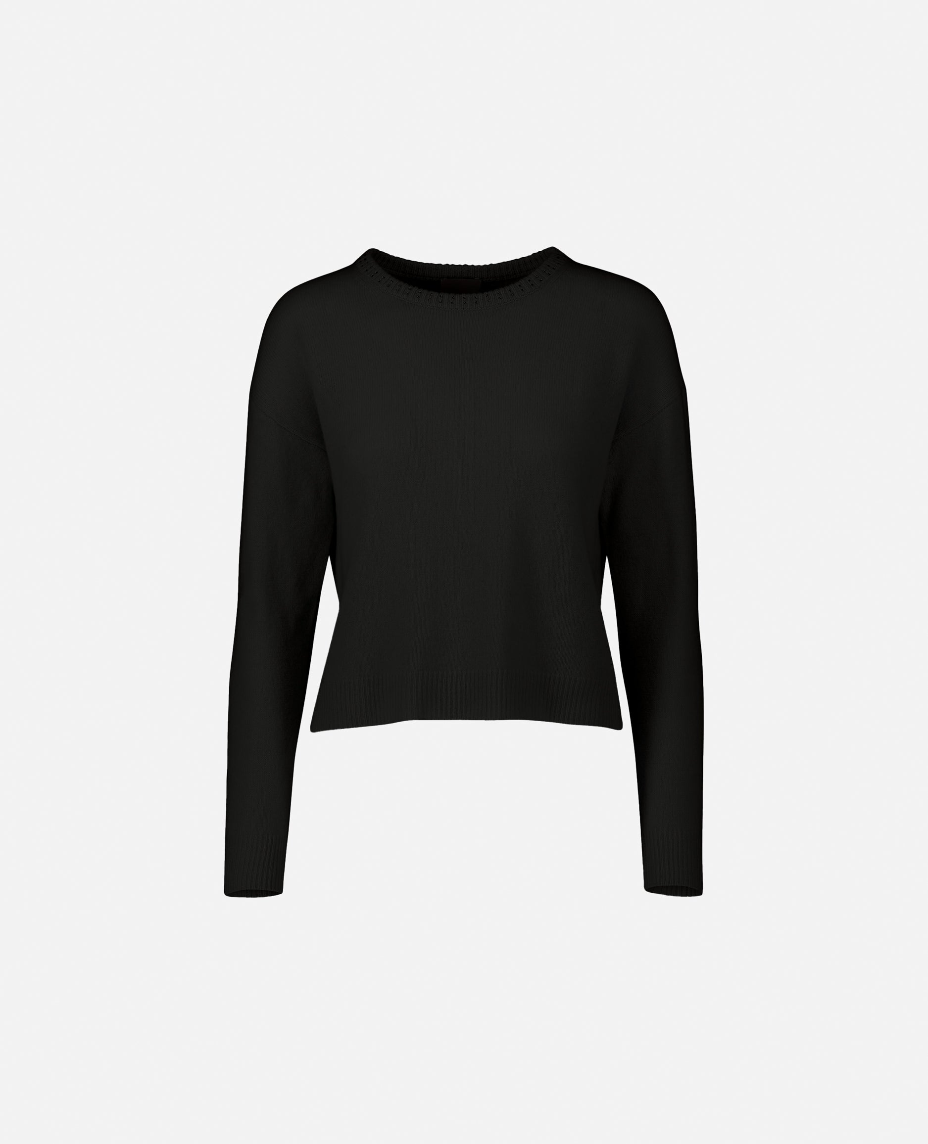 235-17743-90-1 - Allude - 30% Cashmere 70% Wolle Damen Feinstrick Kastiger Schnitt Langarm Pullover Rundhalsausschnitt SAPG::235-17743 Schmucksteine Schwarz Winter 2023/2024 Wolle