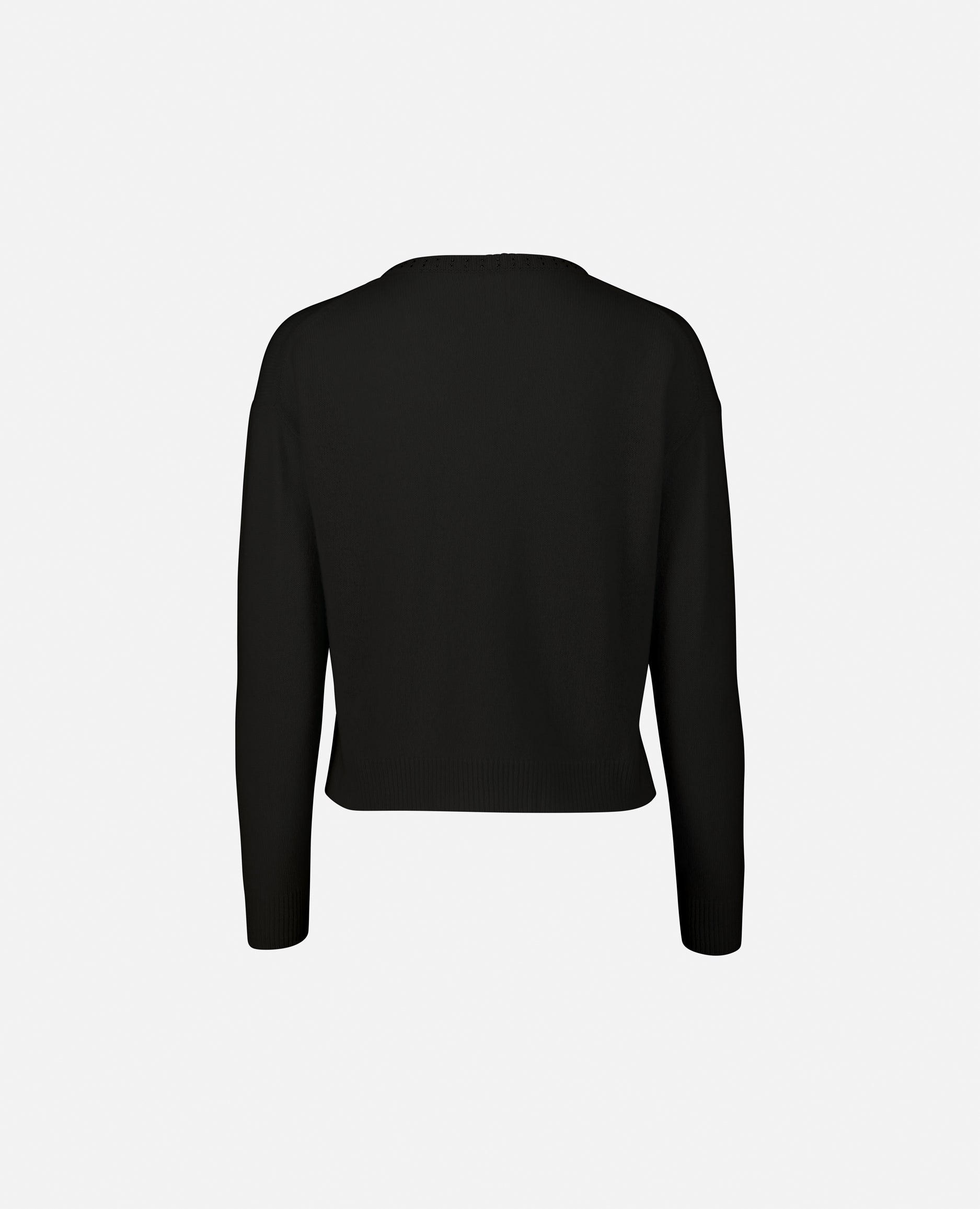 235-17743-90-2 - Allude - 30% Cashmere 70% Wolle Damen Feinstrick Kastiger Schnitt Langarm Pullover Rundhalsausschnitt SAPG::235-17743 Schmucksteine Schwarz Winter 2023/2024 Wolle