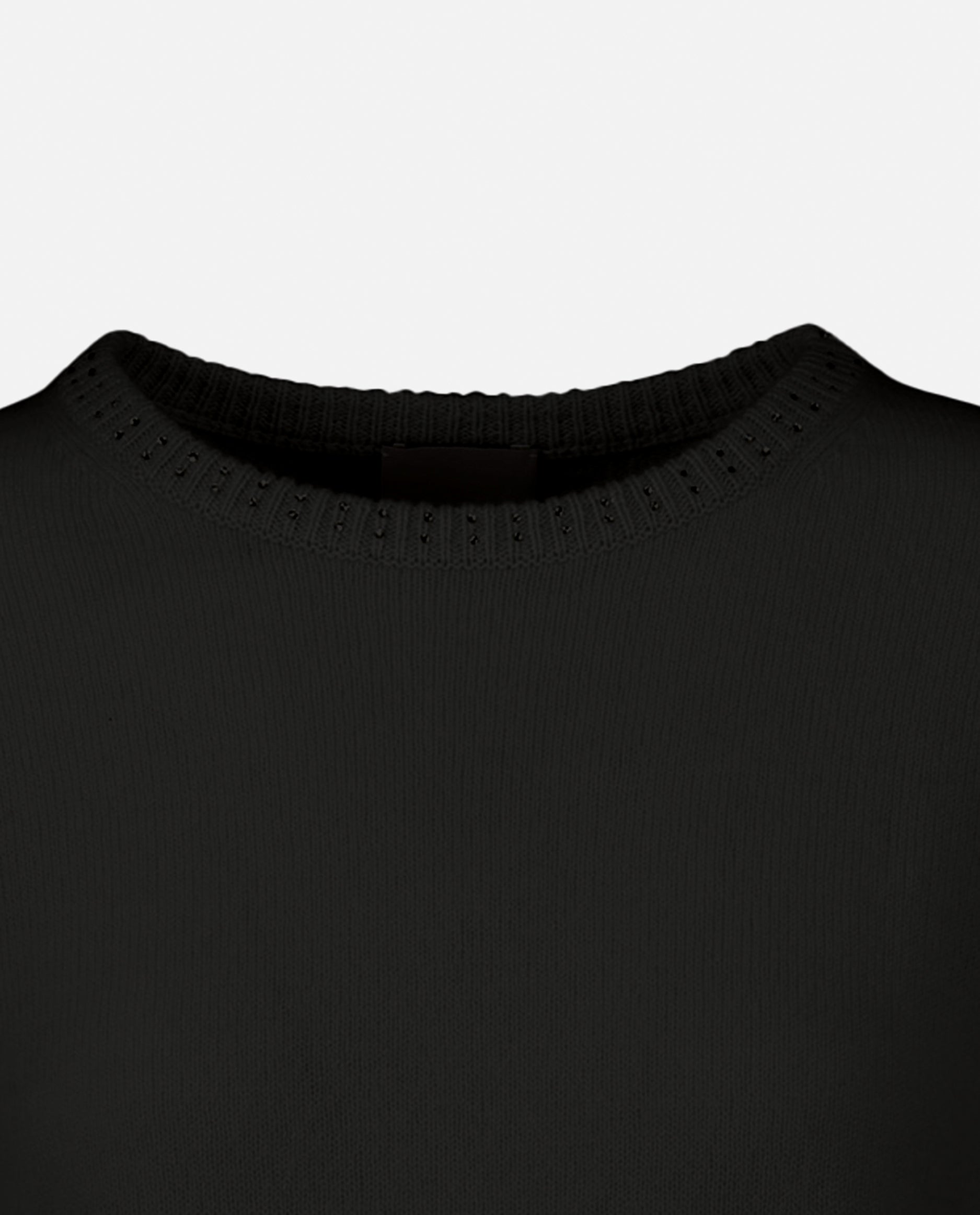235-17743-90-5 - Allude - 30% Cashmere 70% Wolle Damen Feinstrick Kastiger Schnitt Langarm Pullover Rundhalsausschnitt SAPG::235-17743 Schmucksteine Schwarz Winter 2023/2024 Wolle