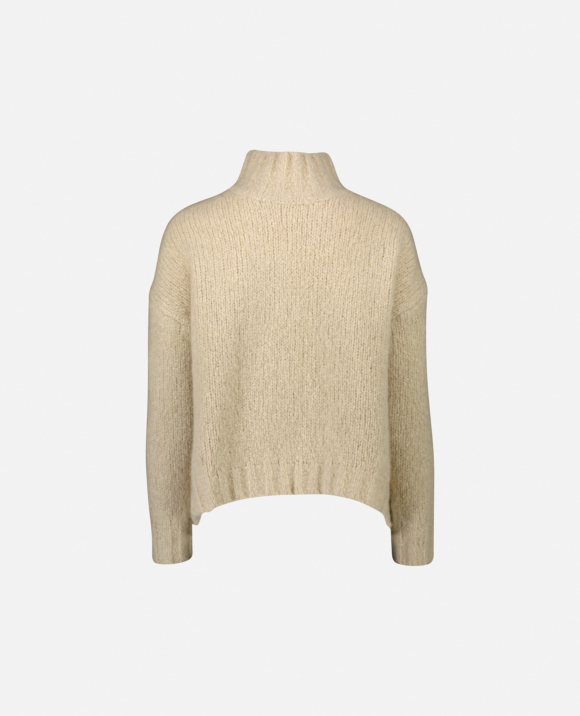 235-63001-42-S_2 - Allude - Beige Cashmere Damen Grobstrick Langarm Lockerer Schnitt Pullover SAPG::235-63001 Stehkragen Winter 2023/2024