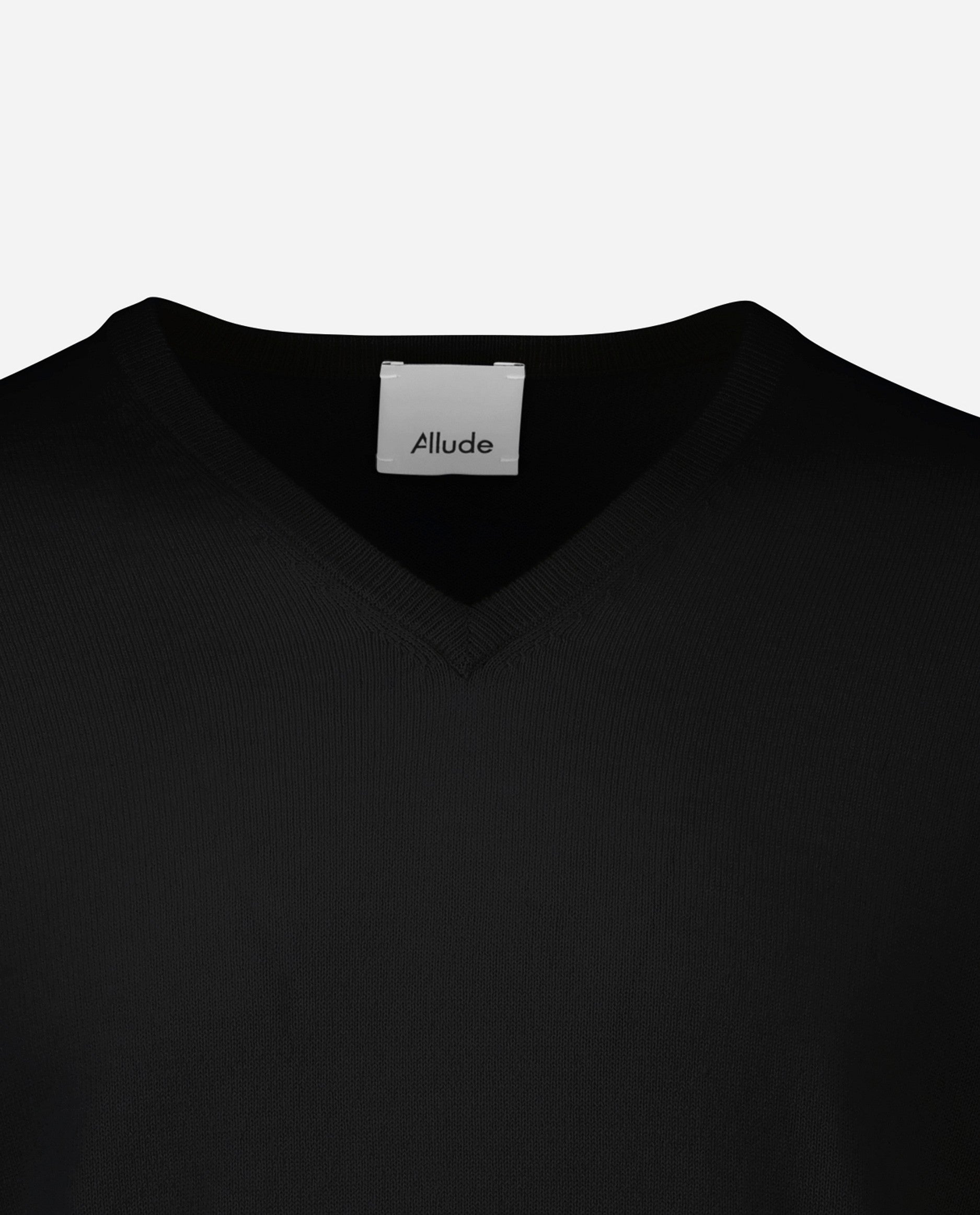 242-30020-90-4 - Allude - 100% Cashmere Active Cashmere Feinstrick Flachstrick Herren Langarm NOS Pullover SAPG::101-30020 Schwarz V-Ausschnitt