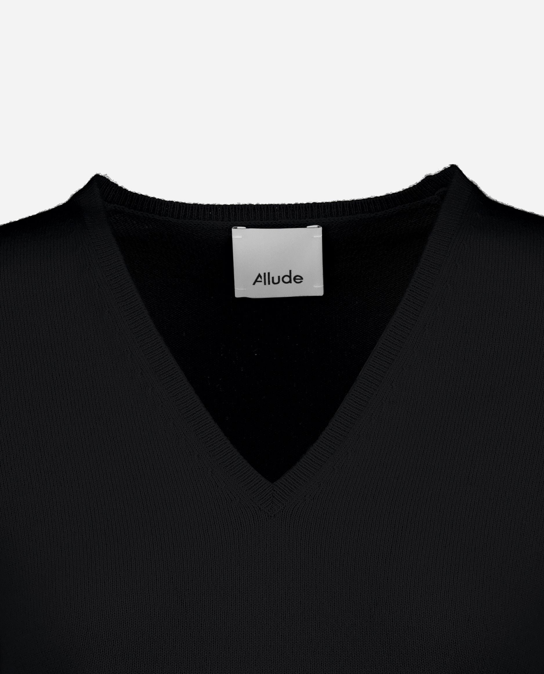 245-11100-90-S_hash_escaped_3 - Allude - 100% Cashmere Active Basic Cashmere Damen Feinstrick Langarm Pullover SAPG::245-11100 Schwarz Taillierter Schnitt V-Ausschnitt Winter 2024/2025