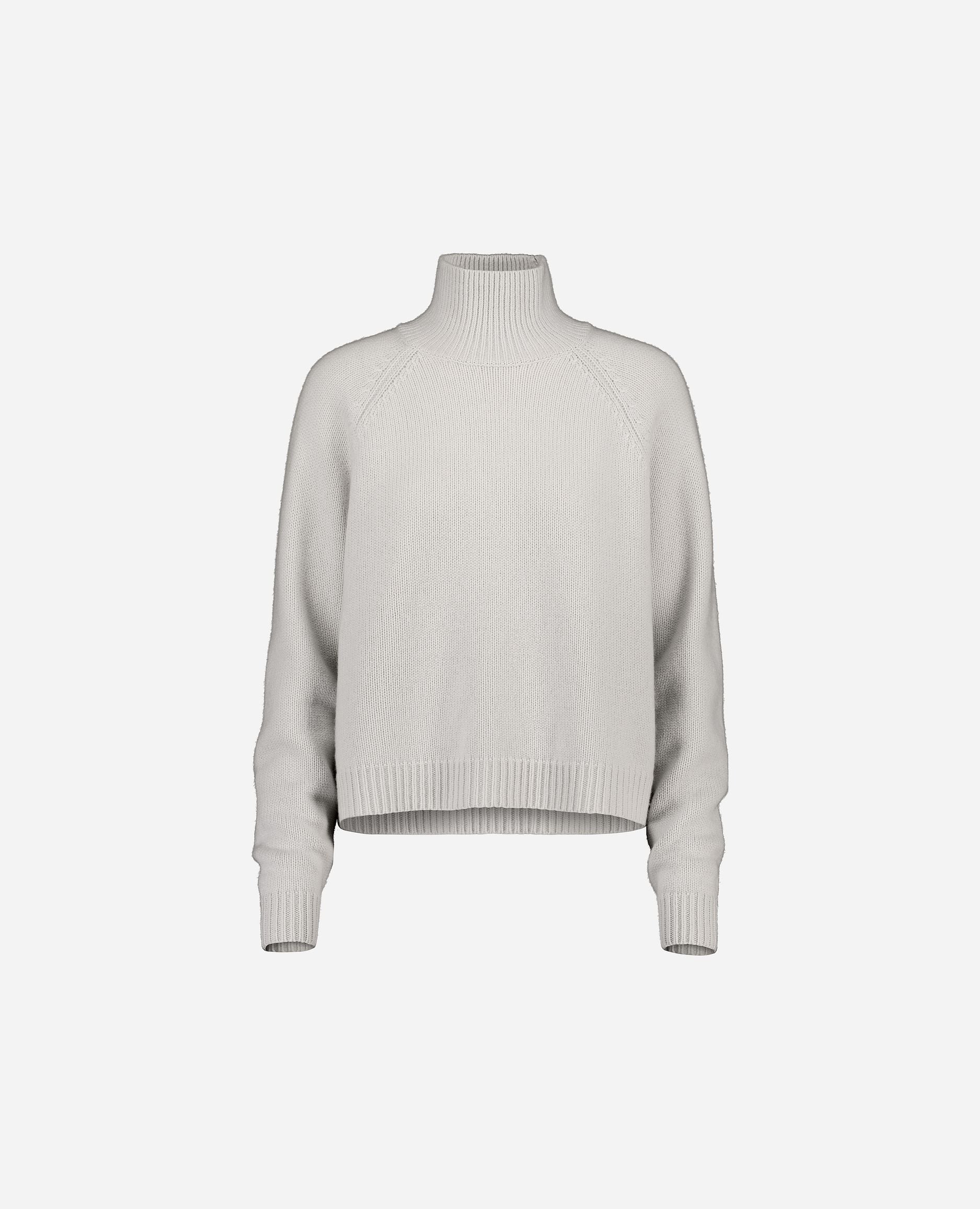 245-17001-80-S_hash_escaped_1 - Allude - 30% Cashmere 70% Wolle Active Damen Grau Grobstrick Langarm Lockerer Schnitt Pullover SAPG::245-17001 Stehkragen Winter 2024/2025 Wolle