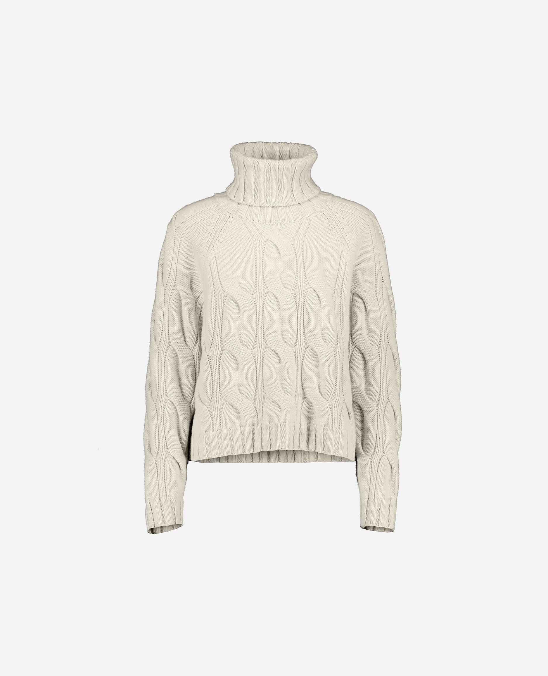 245-17042-41-S_hash_escaped_1 - Allude - 30% Cashmere 70% Wolle Active Damen Grobstrick Kreme Langarm Lockerer Schnitt Pullover Rollkragen SAPG::245-17042 Winter 2024/2025 Wolle
