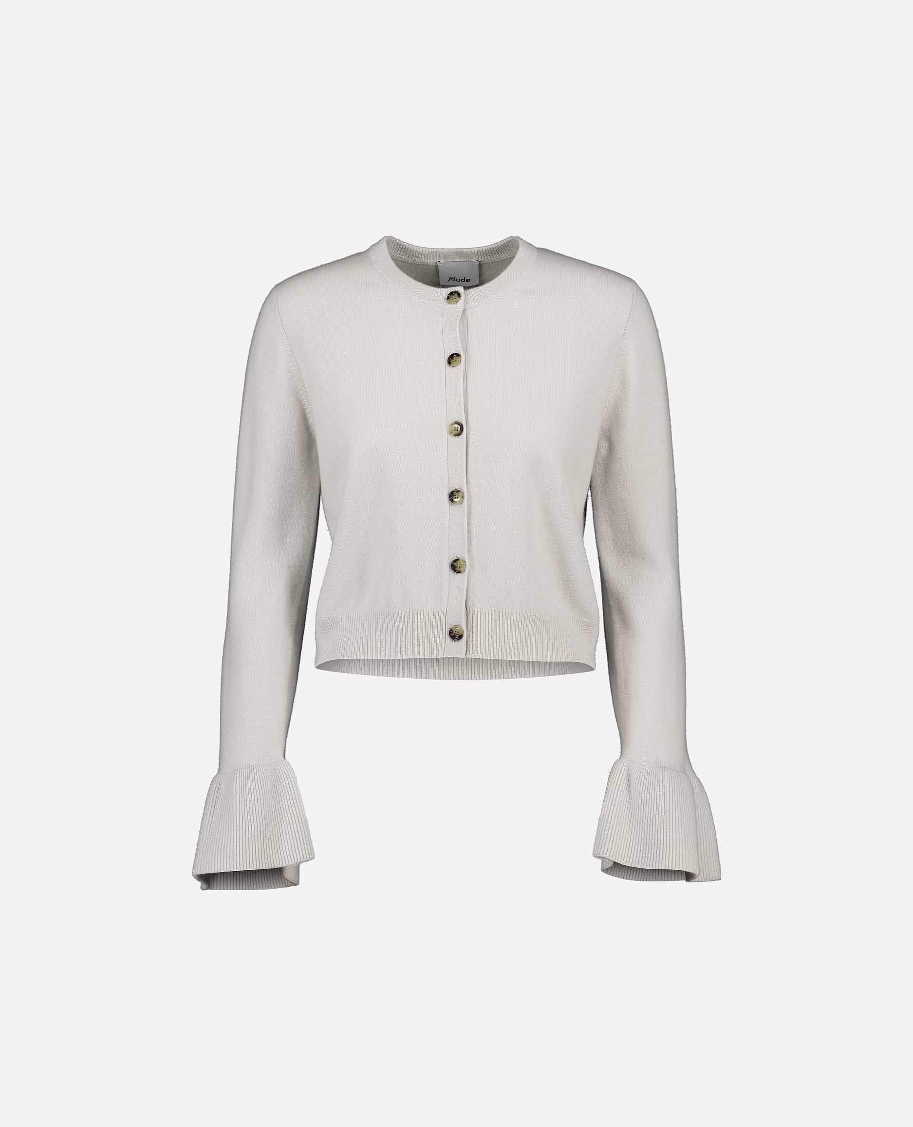 245-17052-80-S_hash_escaped_1 - Allude - 30% Cashmere 70% Wolle Active Damen Feinstrick Grau Kastiger Schnitt Langarm Rundhalsausschnitt SAPG::245-17052 Strickjacke Winter 2024/2025 Wolle