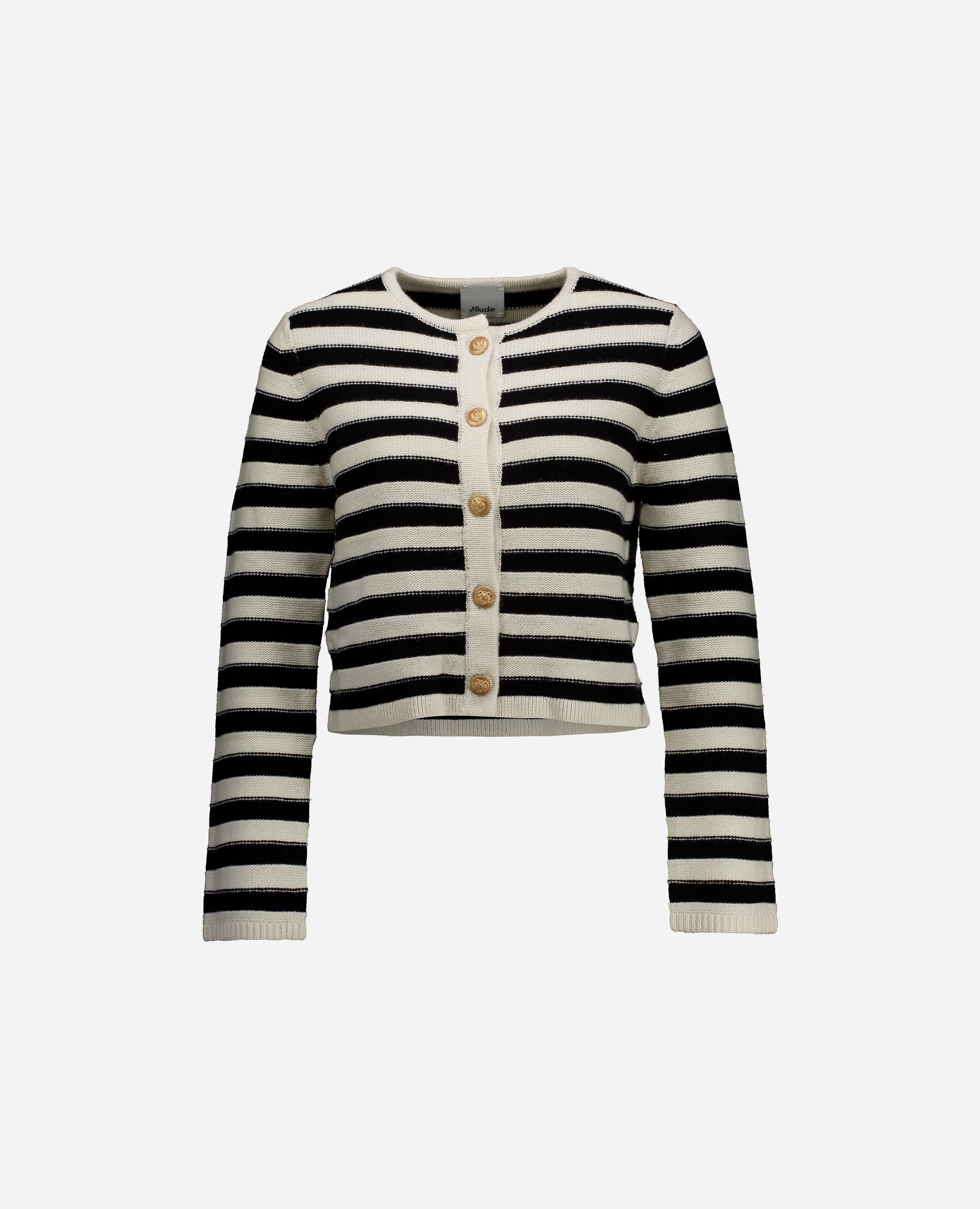 245-17081-4190-1 - Allude - 30% Cashmere 70% Wolle Active Beige Damen Kastiger Schnitt Langarm mittelschwerer Strick Rundhalsausschnitt SAPG::245-17081 Strickjacke Winter 2024/2025 Wolle