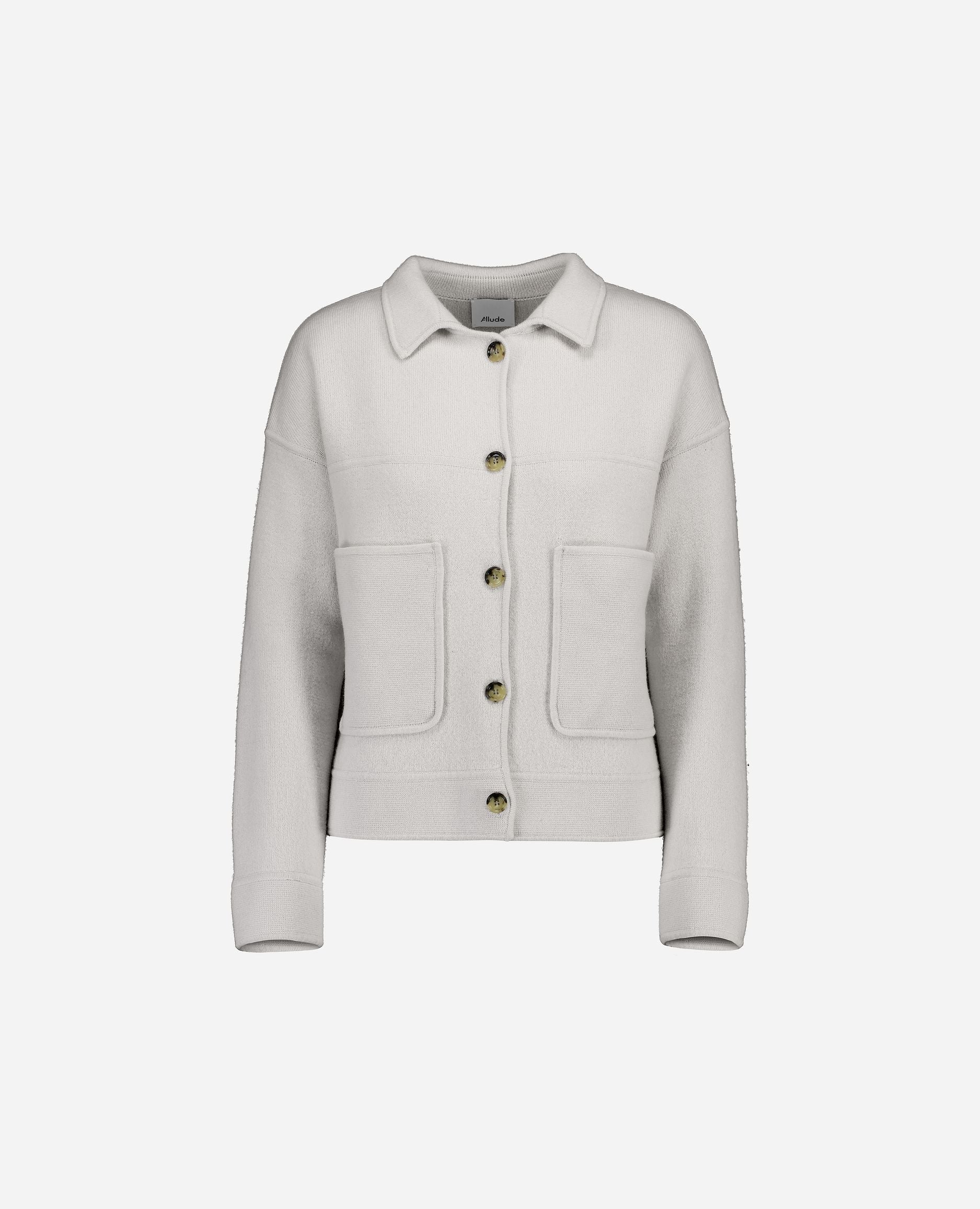 245-17612-80-S_hash_escaped_1 - Allude - 0 30% Cashmere 70% Wolle Active Damen Grau Jacket Kastiger Schnitt Langarm mittelschwerer Strick SAPG::245-17612 Winter 2024/2025 Wolle