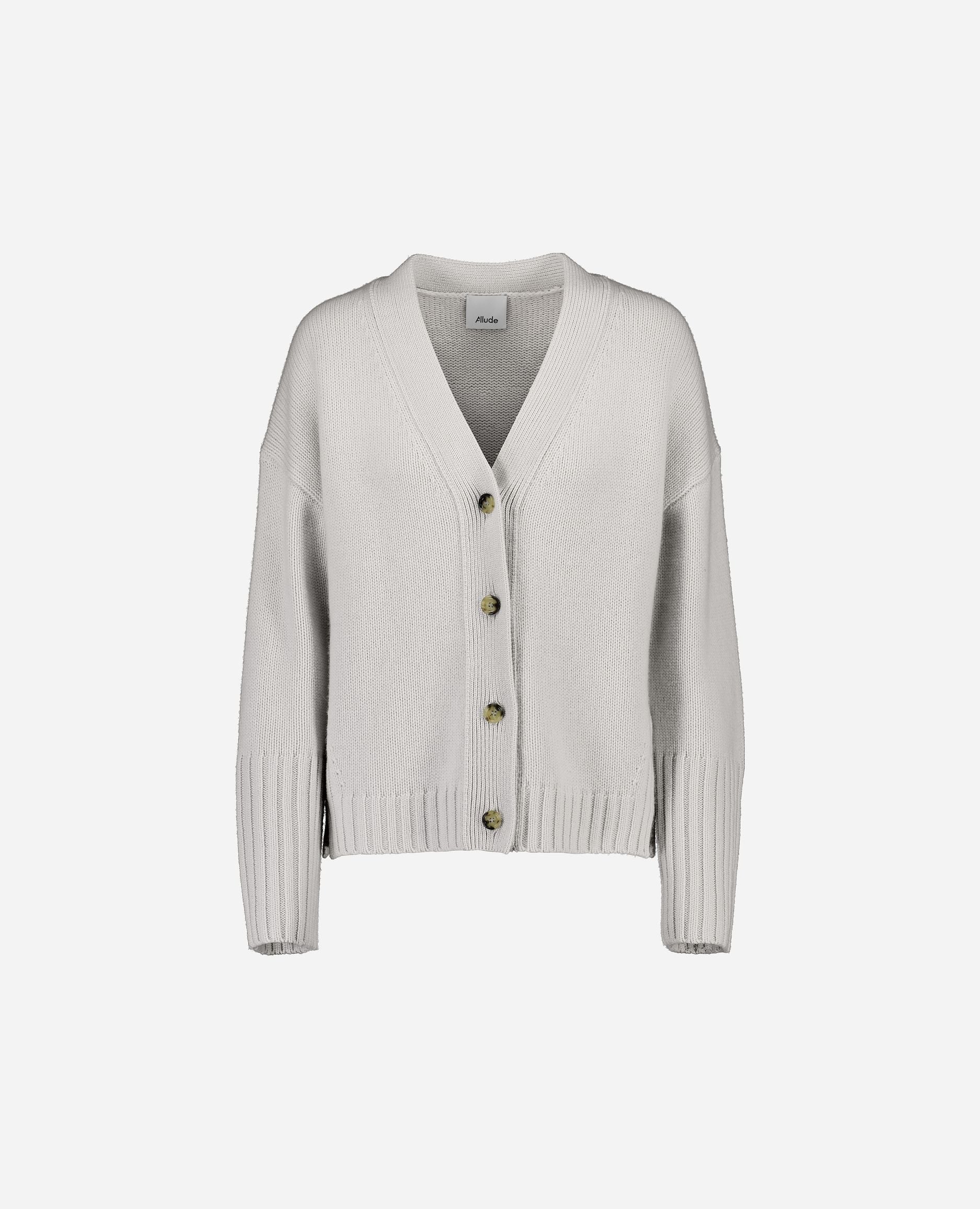 245-17640-80-S_hash_escaped_1 - Allude - 30% Cashmere 70% Wolle Active Damen Grau Grobstrick Langarm Lockerer Schnitt SAPG::245-17640 Strickjacke V-Ausschnitt Winter 2024/2025 Wolle