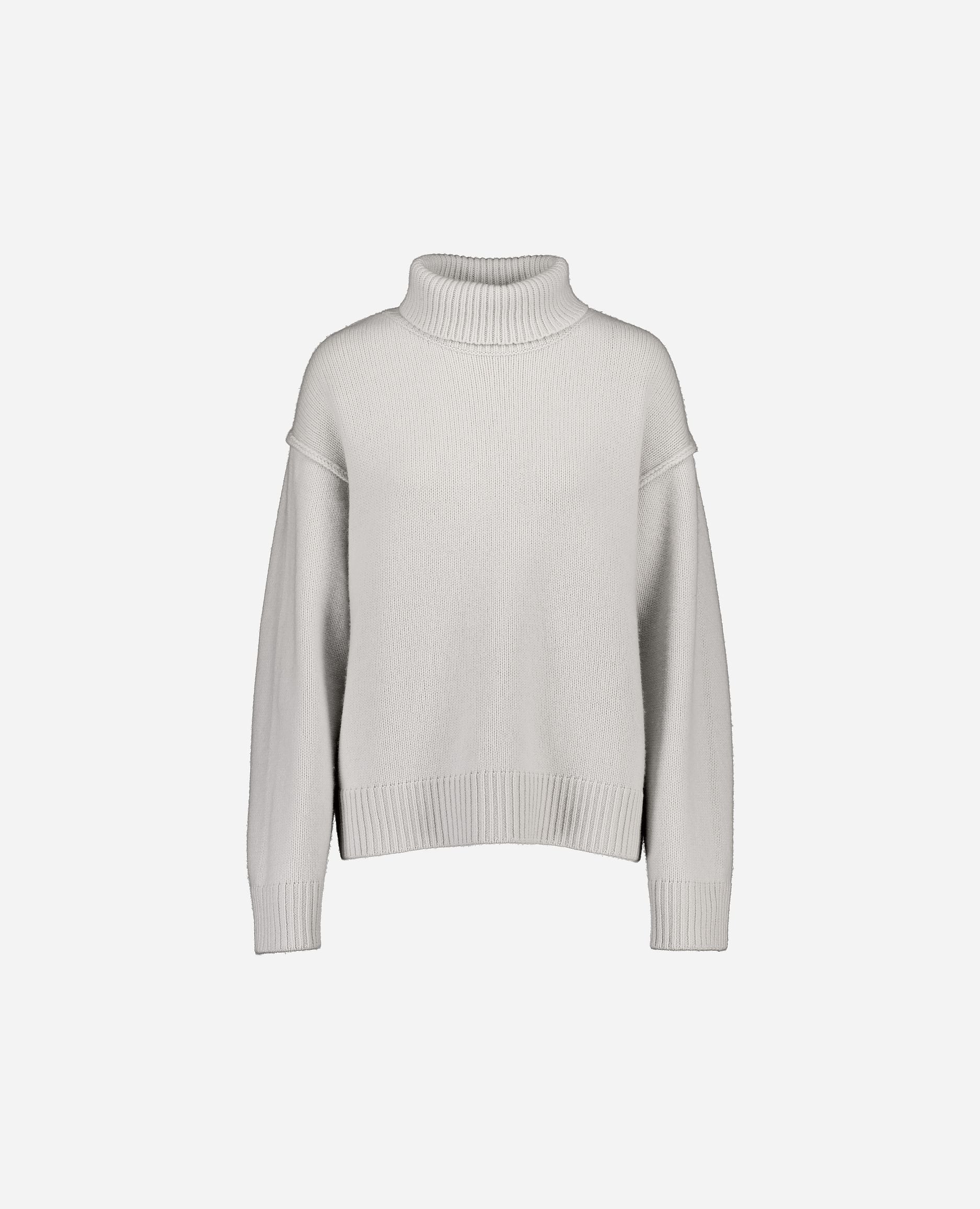 245-17801-80-S_hash_escaped_1 - Allude - 30% Cashmere 70% Wolle Active Damen Grau Grobstrick Langarm Lockerer Schnitt Pullover Rollkragen SAPG::245-17801 Winter 2024/2025 Wolle